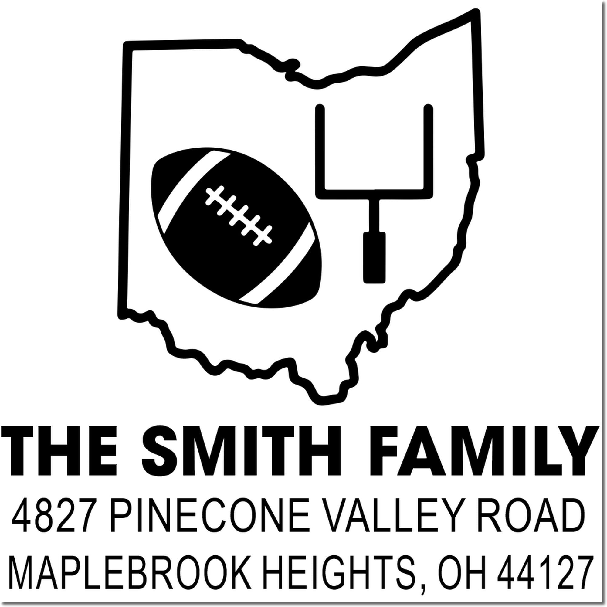 Ohio family return address rubber stamp with football and mailbox icon, The Smith Family.