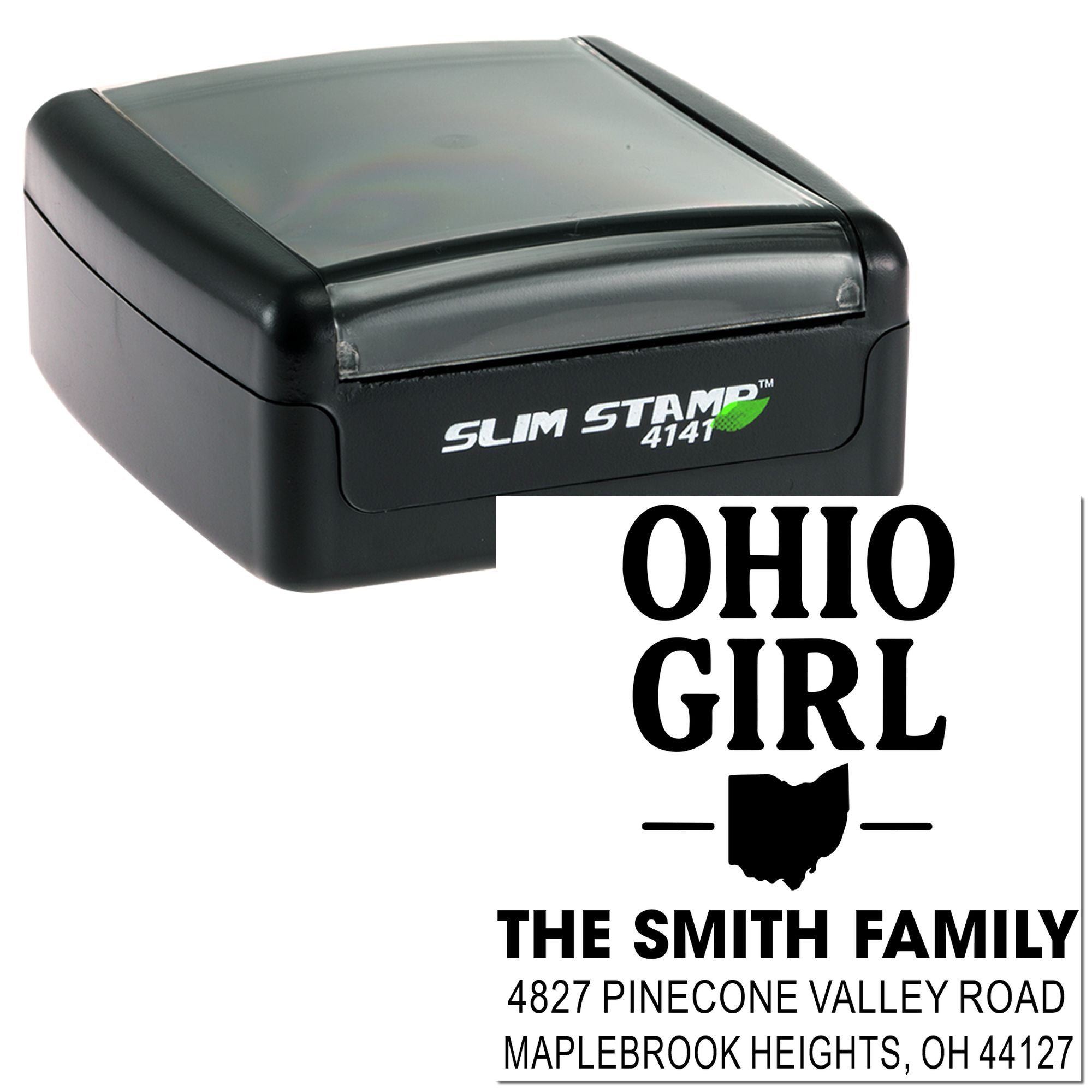 Custom Ohio return address rubber stamp with self-inking slim stamp for the Smith family