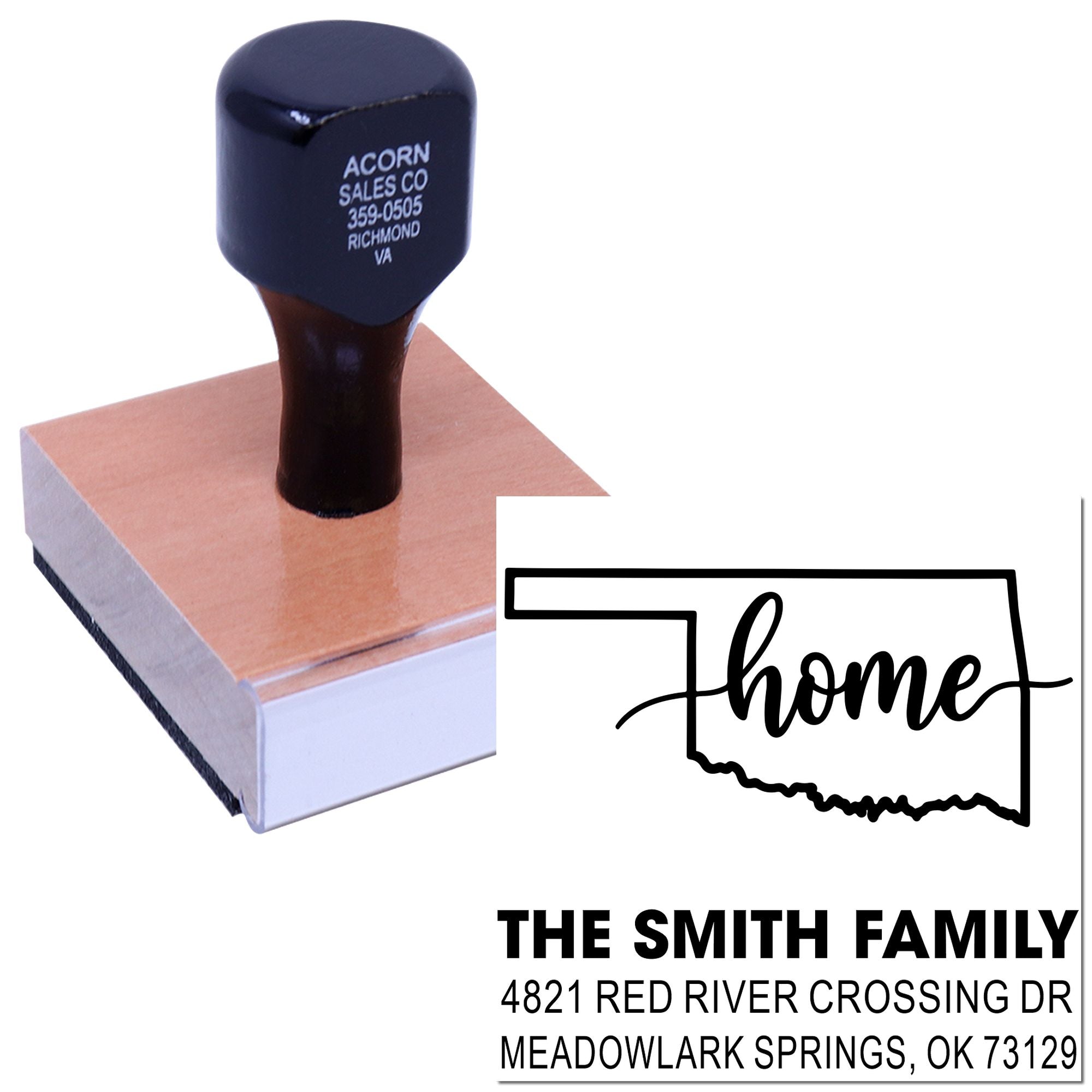 Custom home address rubber stamp with family name and return mailing address for envelopes, cards and correspondence.