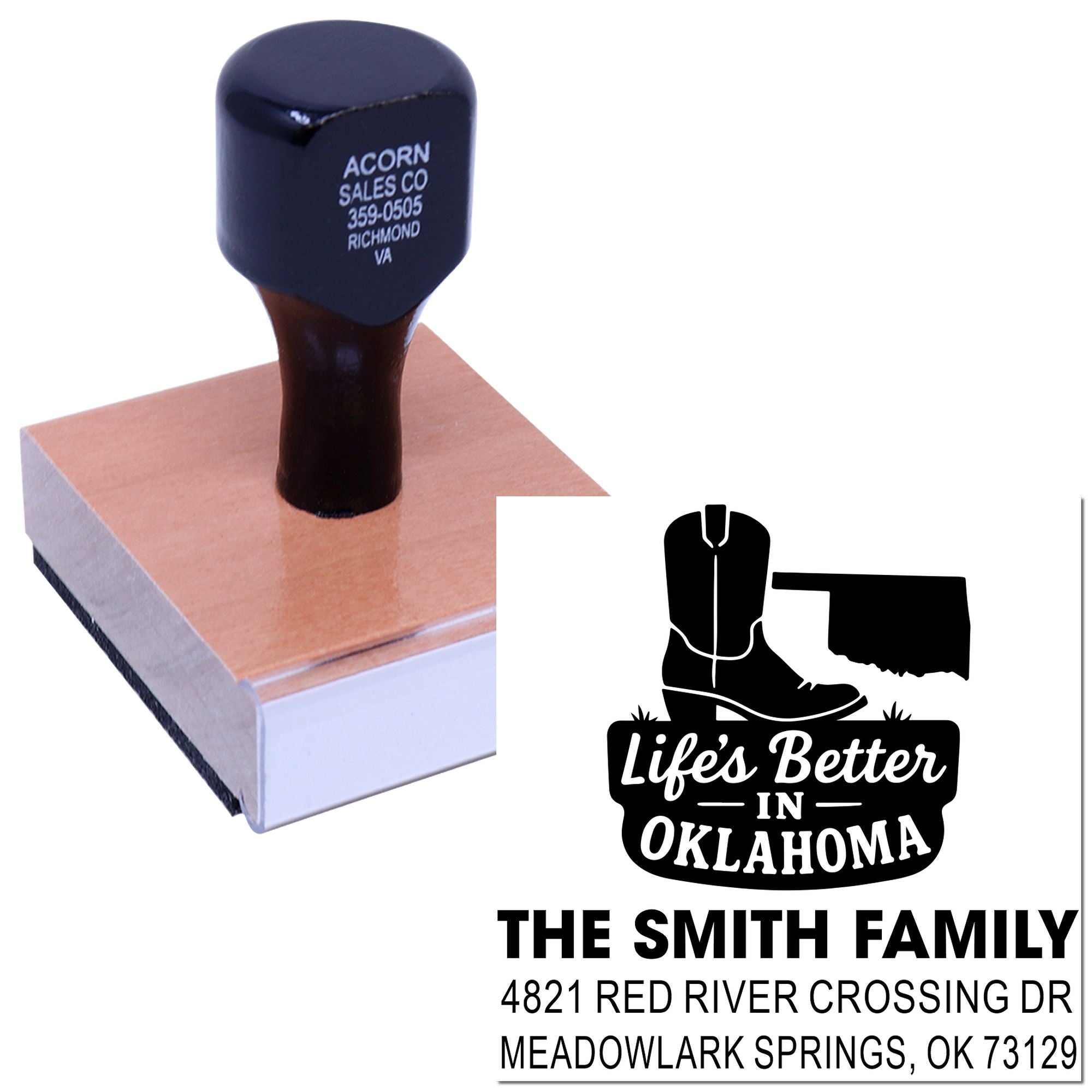 Custom Oklahoma family address rubber stamp for personalized mail and return addresses, featuring The Smith Family design.