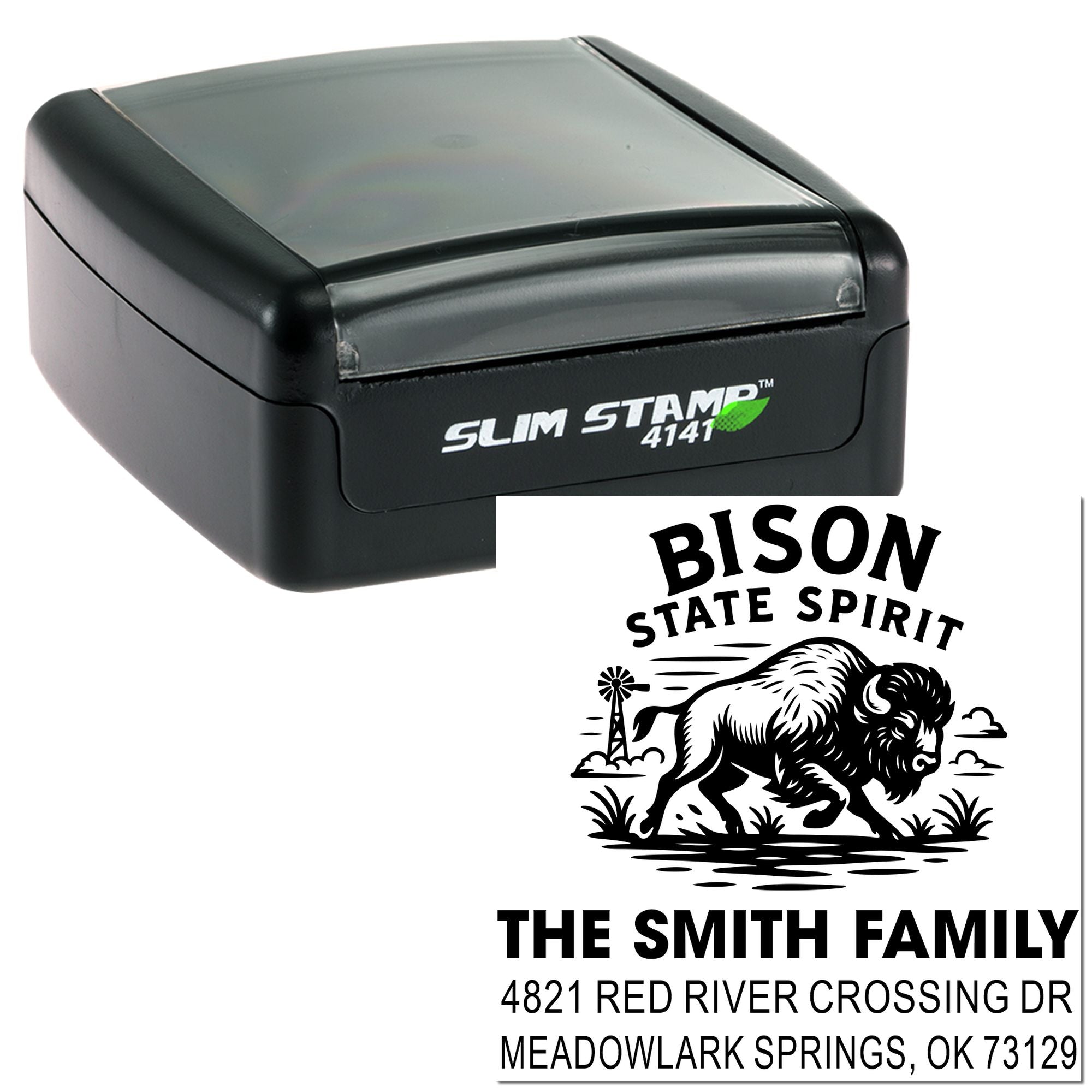 Bison State Spirit Custom 3-Line Pre-Inked Ink Stamp with 1-5/8" Square , Heritage-Made Design for Craftsmen & Small Businesses