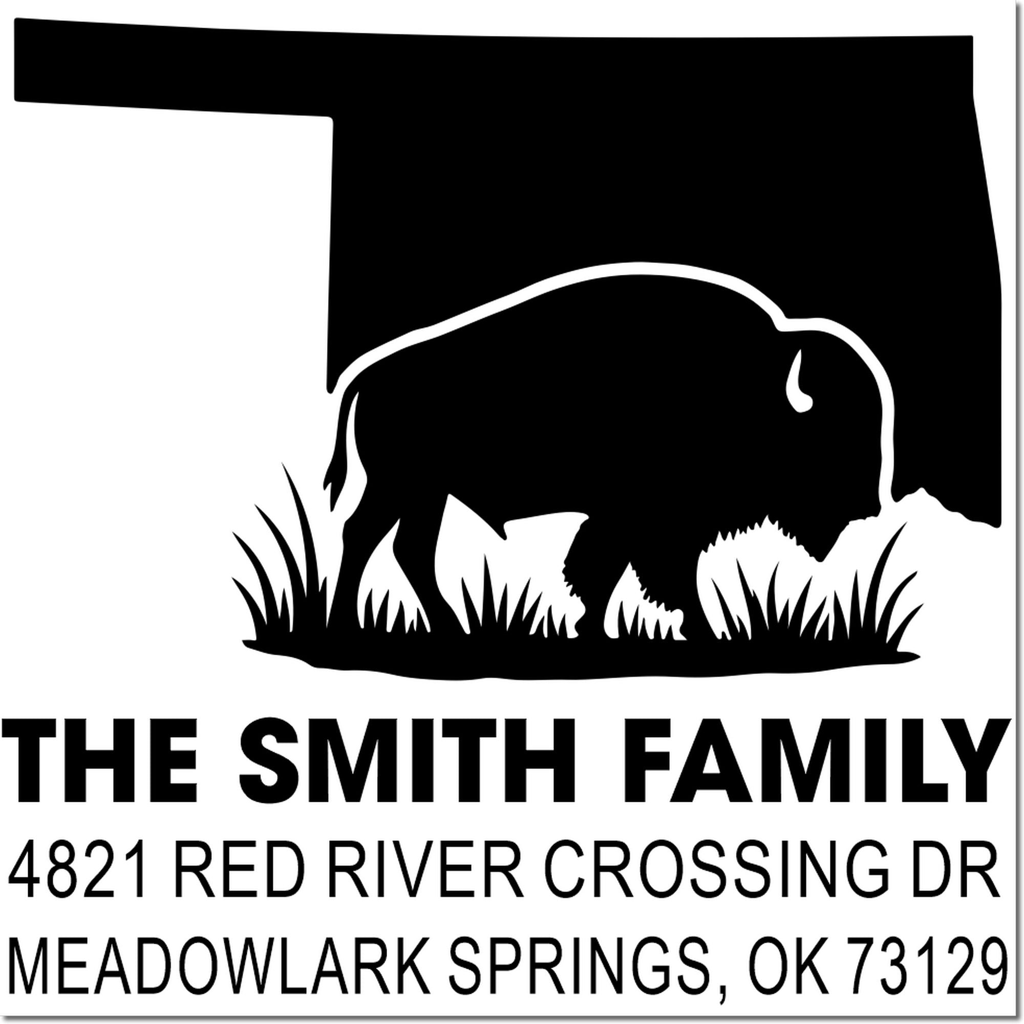 Custom pig family return address rubber stamp for The Smith Family, 4821 Red River Crossing Dr, Meadowlark Springs, OK 73129