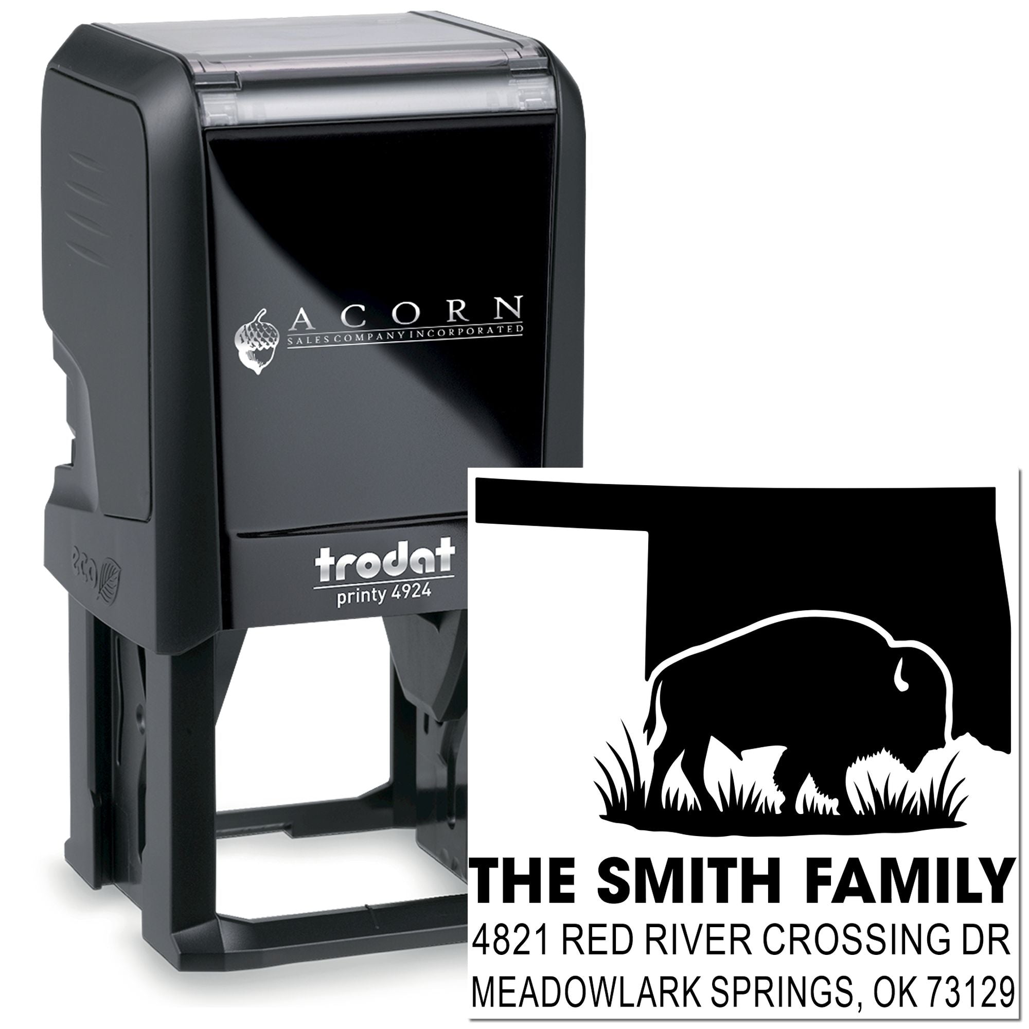 Custom self-inking rubber stamp with bear family address design, Trodat Printy 4924, for personalized home address labels.