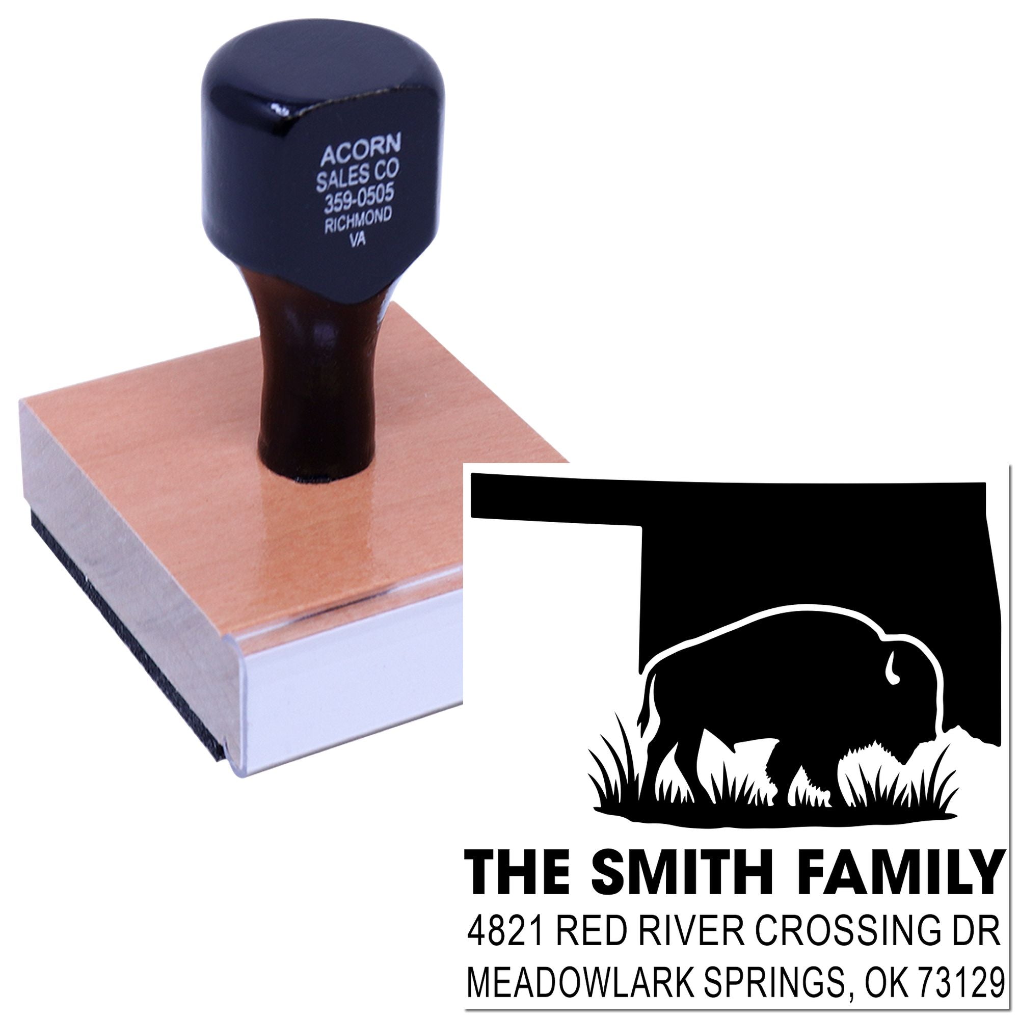 Custom address rubber stamp with elephant family design and sample impression for personalized mailing labels.