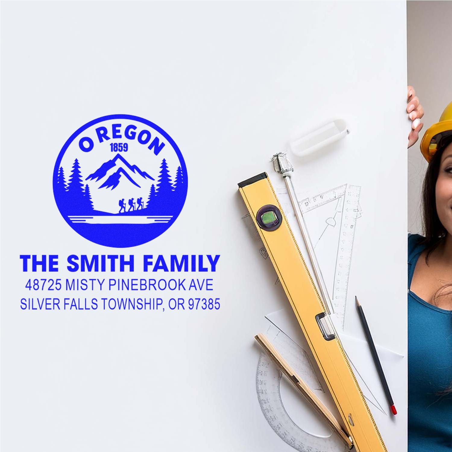 Custom Oregon family return address rubber stamp for The Smith Family, ideal for envelopes, stationery, and mailings.