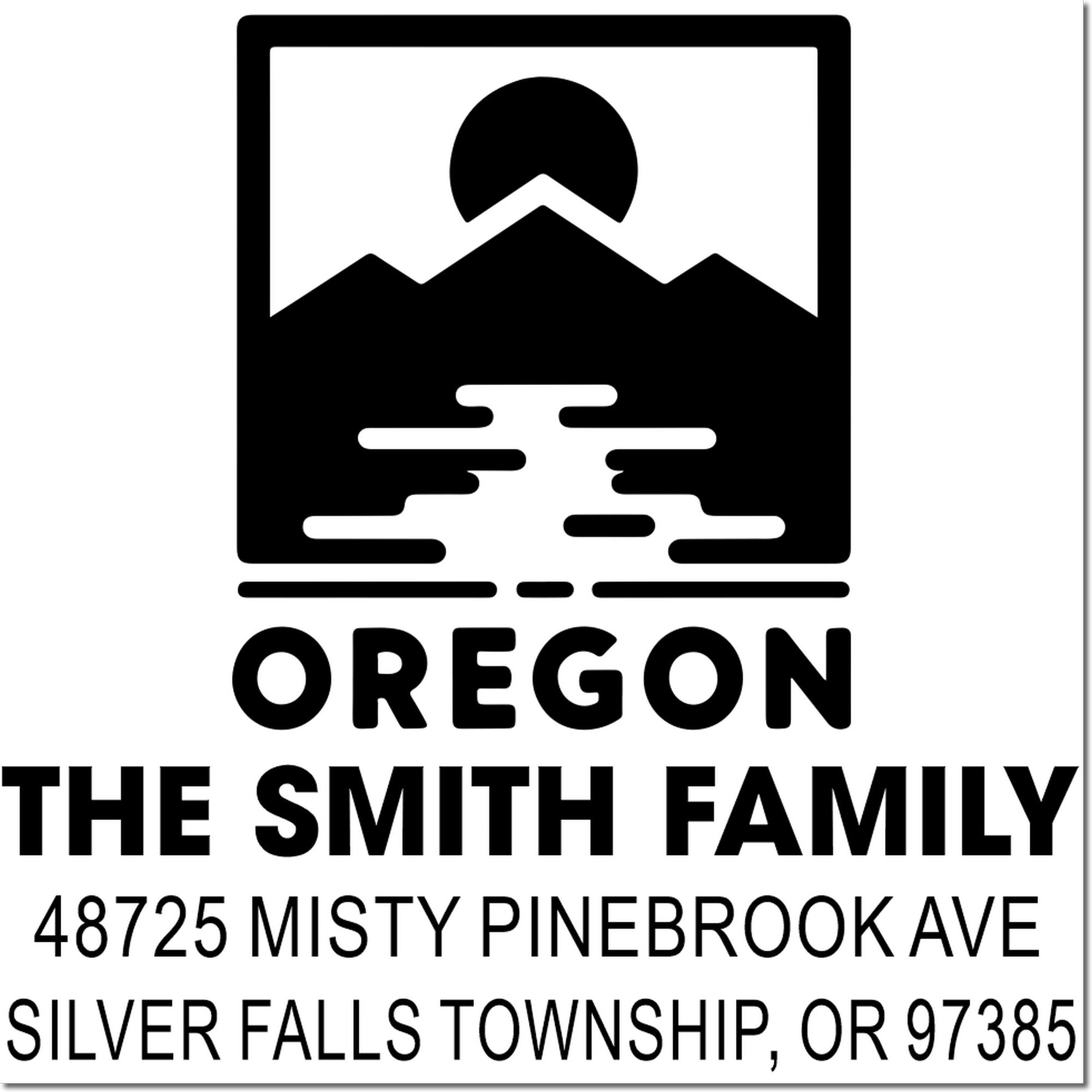 Custom Oregon return address rubber stamp for The Smith Family, Silver Falls Township, OR 97385