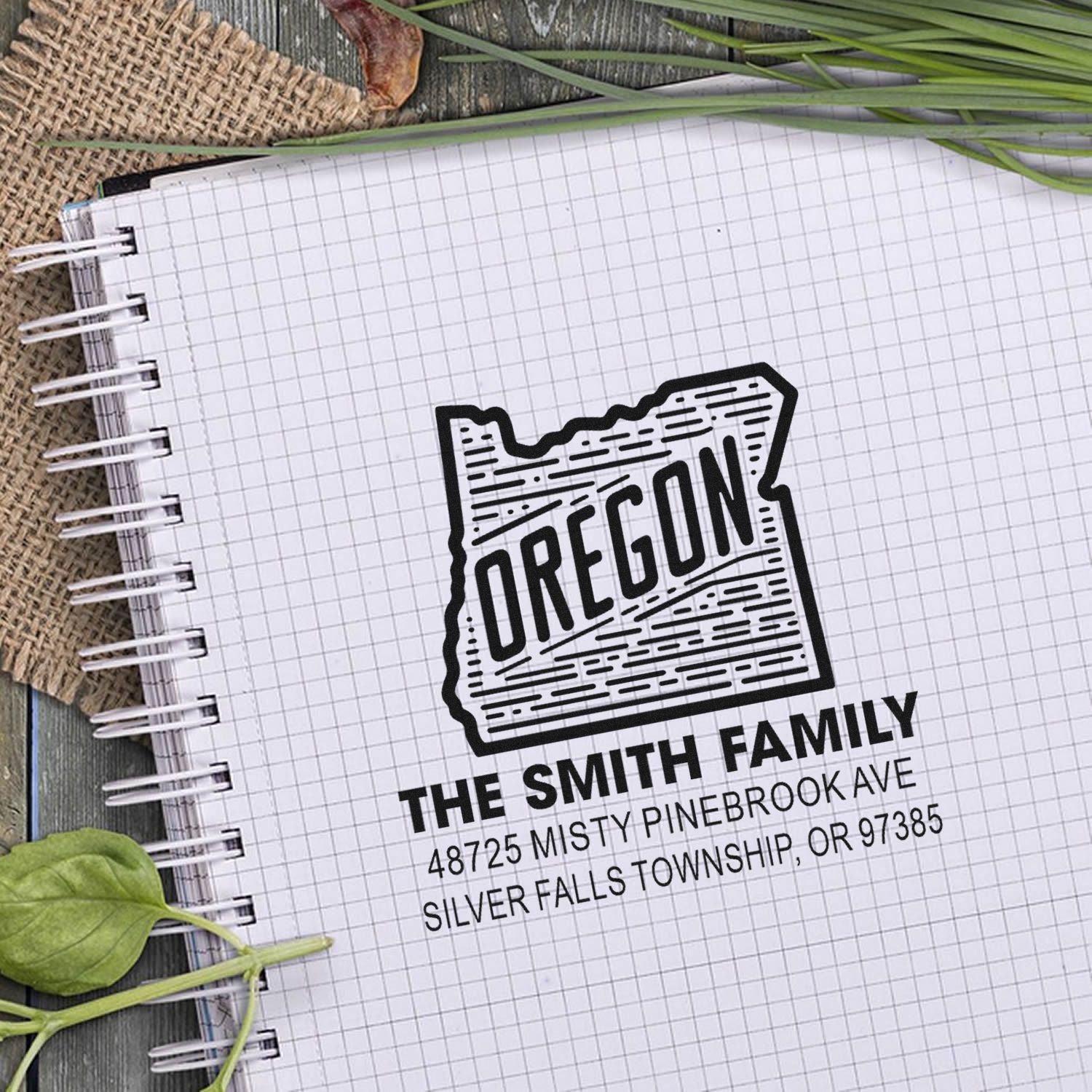 Custom Oregon family address rubber stamp for personalized stationery and mailings