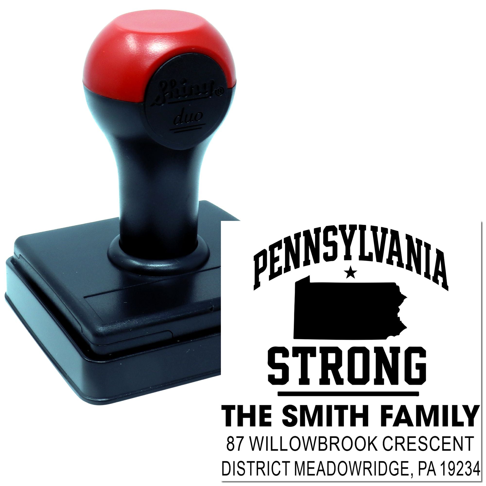 Custom Pennsylvania Strong self-inking rubber stamp for The Smith Family return address and mailings.