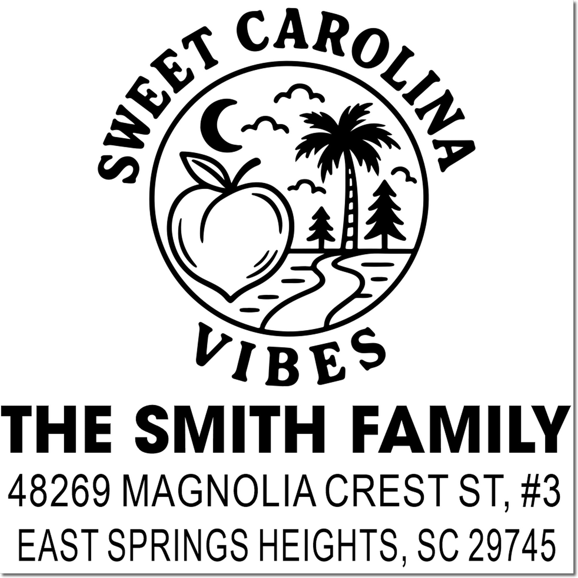 Custom address rubber stamp for The Smith Family, featuring Sweet Carolina Vibes and a South Carolina mailing address.