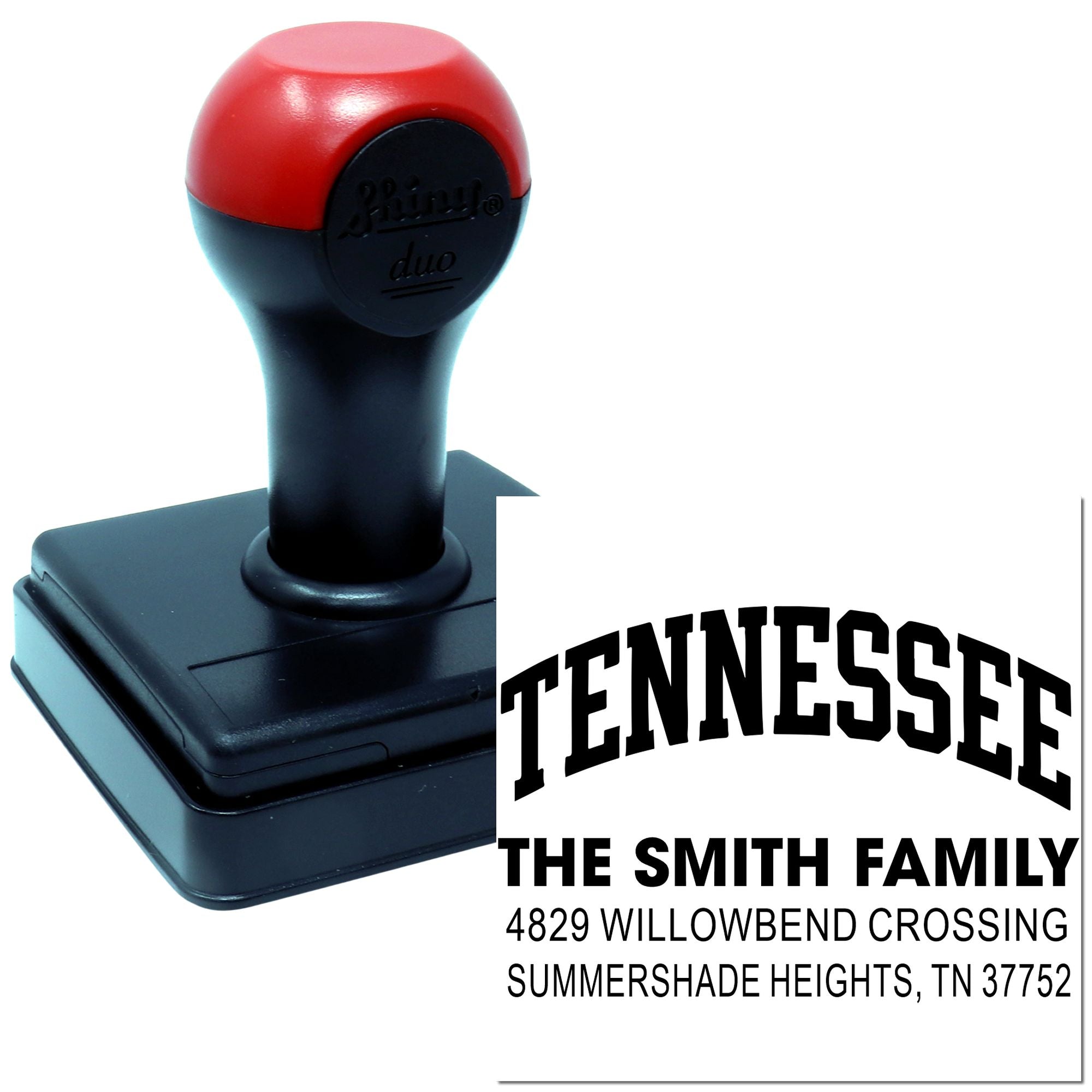 Custom self-inking Tennessee return address rubber stamp for The Smith Family mailings