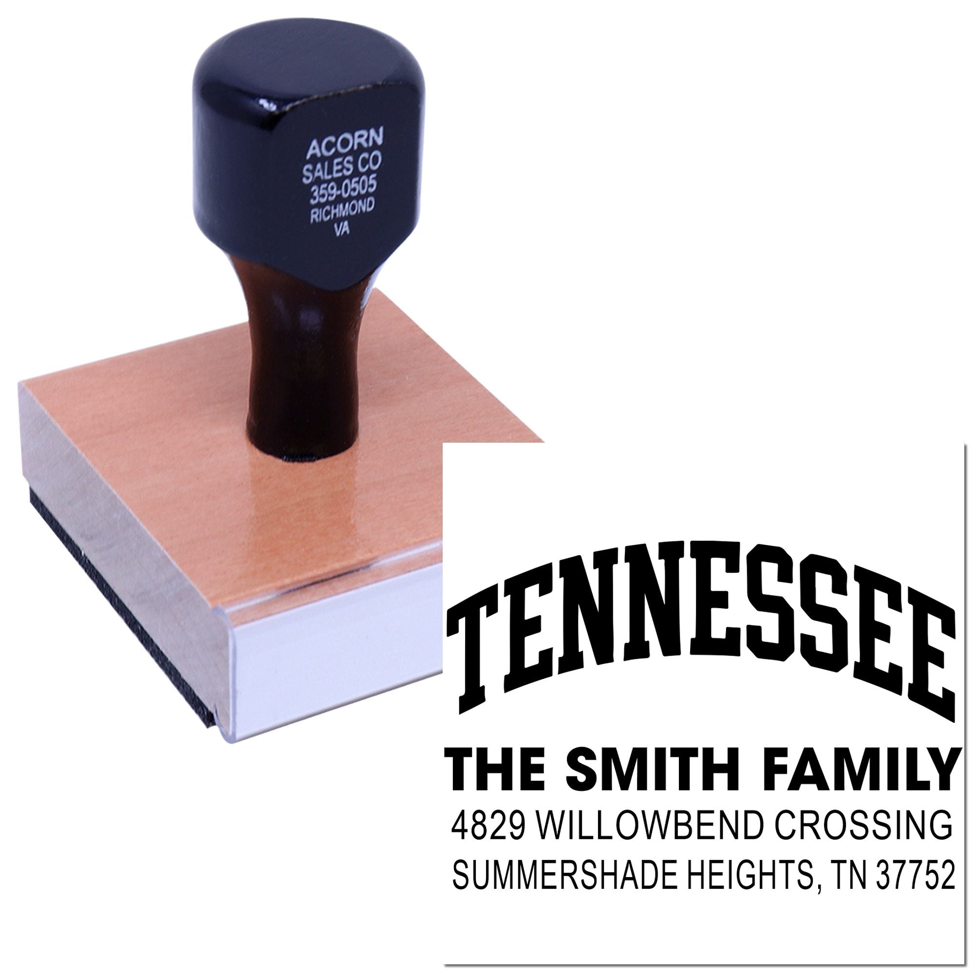 Custom Tennessee family address rubber stamp for The Smith Family, with personalized name and mailing address imprint.
