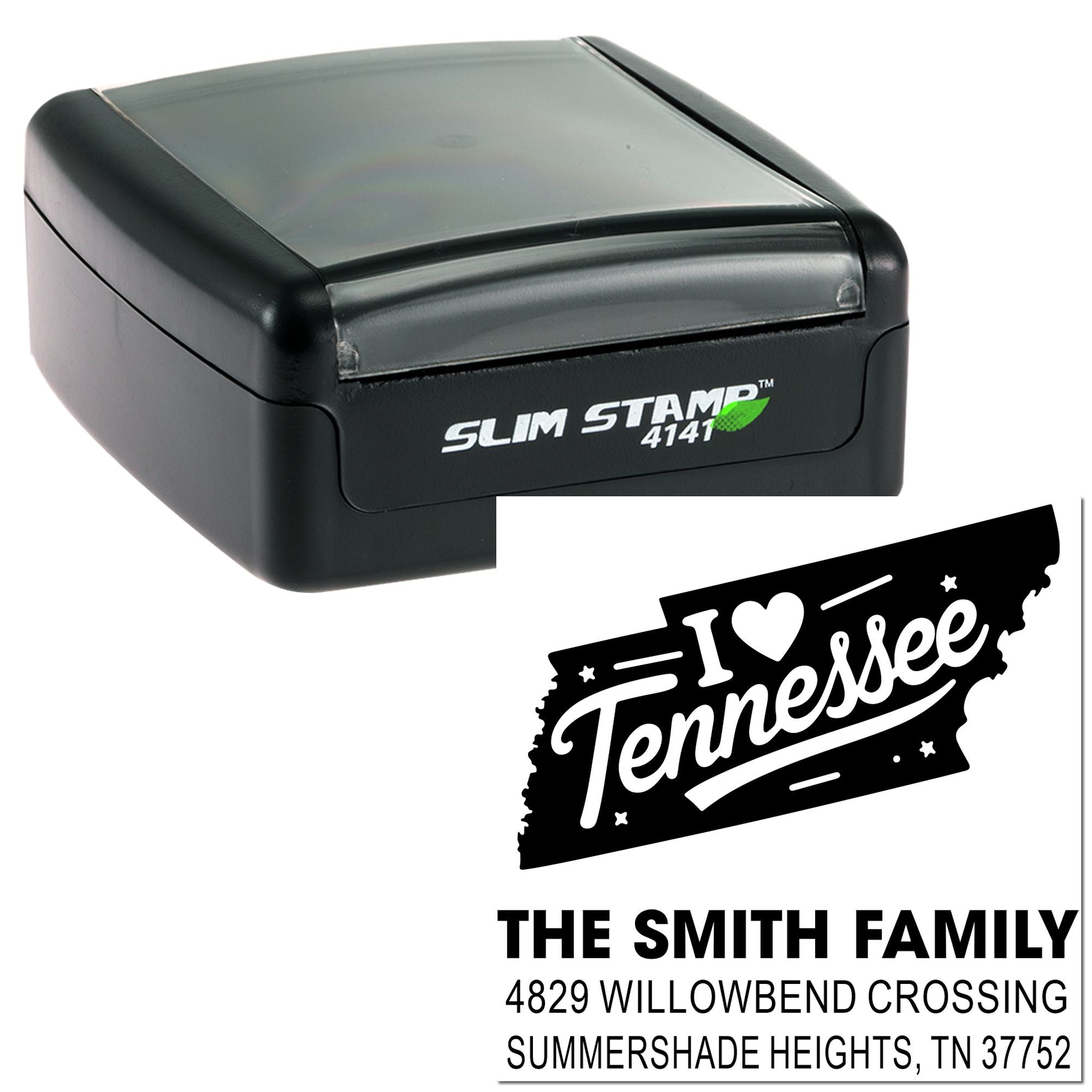 Custom self-inking rubber stamp featuring Tennessee design and personalized Smith family return address imprint.