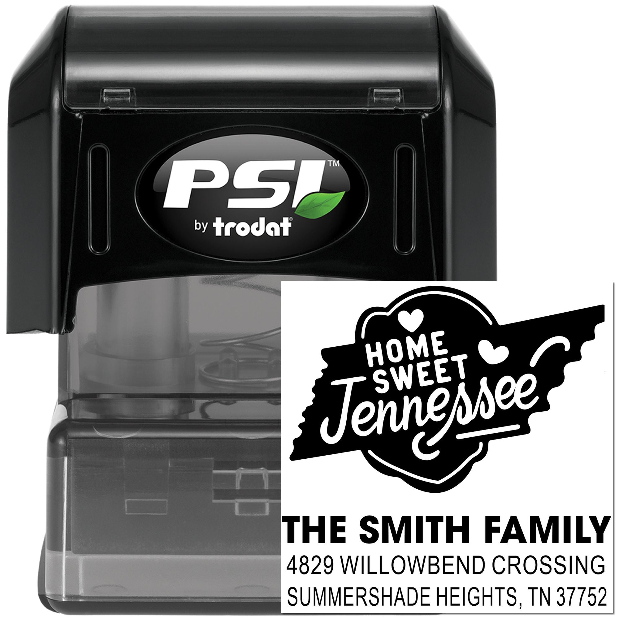 Personalized Tennessee return address rubber stamp with Home Sweet Tennessee design for family mail.
