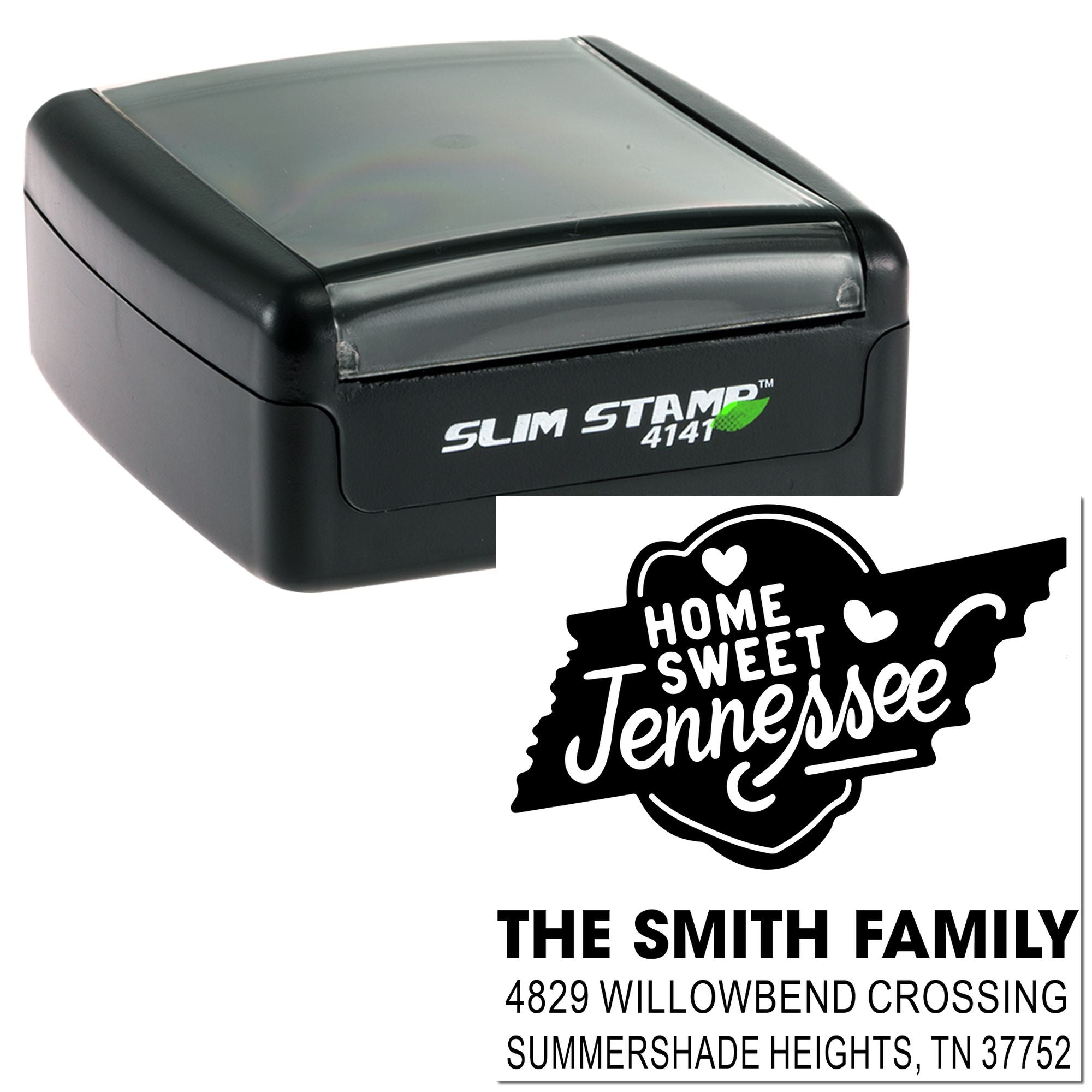 Slim Stamp 4141 personalized return address rubber stamp with Home Sweet Tennessee design and The Smith Family address
