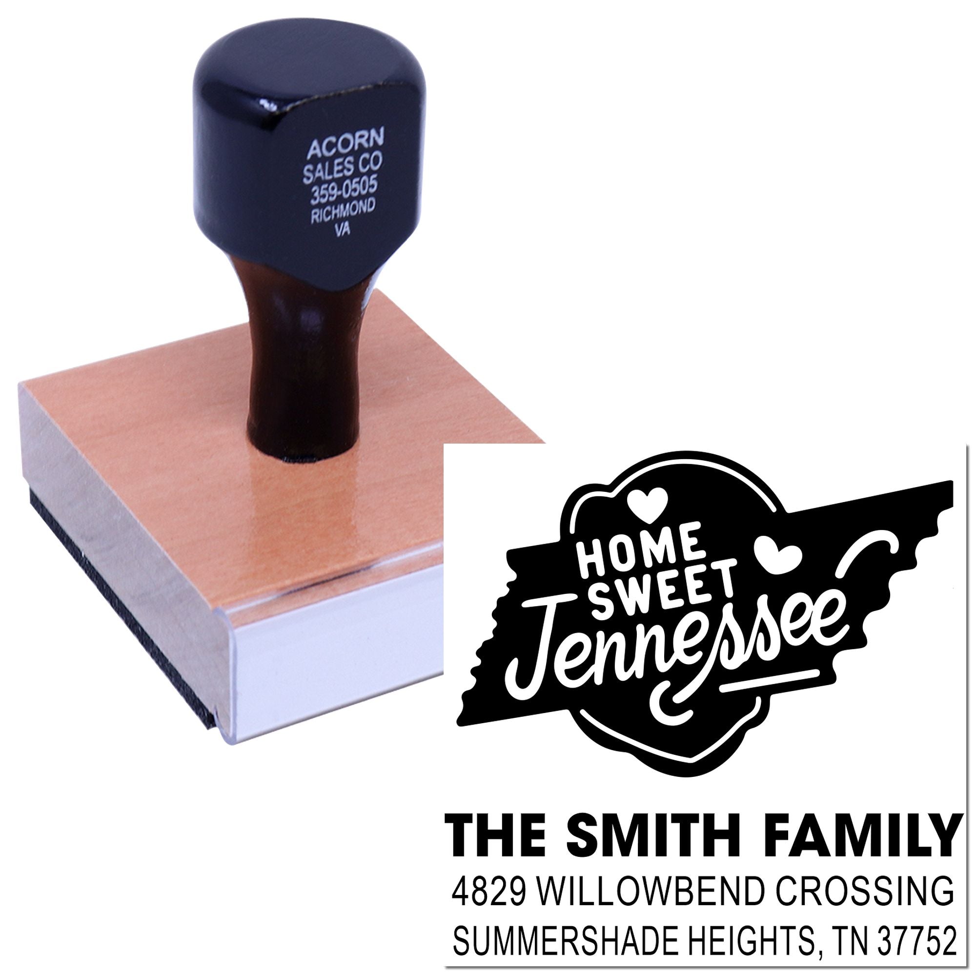 Custom return address rubber stamp with Home Sweet Tennessee design for The Smith Family.