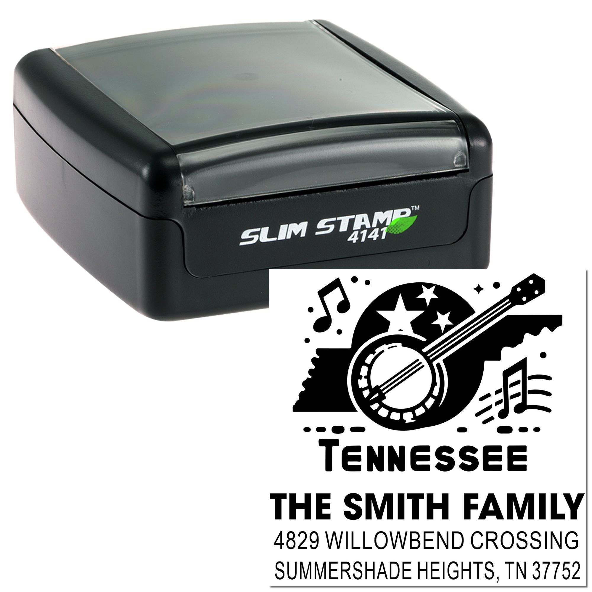 Personalized Tennessee family address rubber stamp with self-inking Slim Stamp 4141
