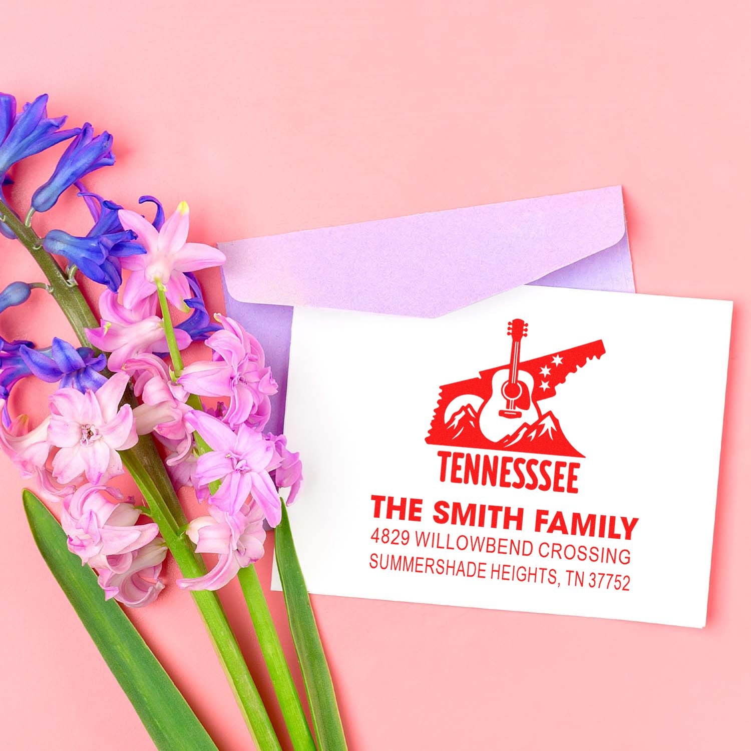 Custom Smith family Tennessee return address rubber stamp for envelopes, invitations, and stationery.