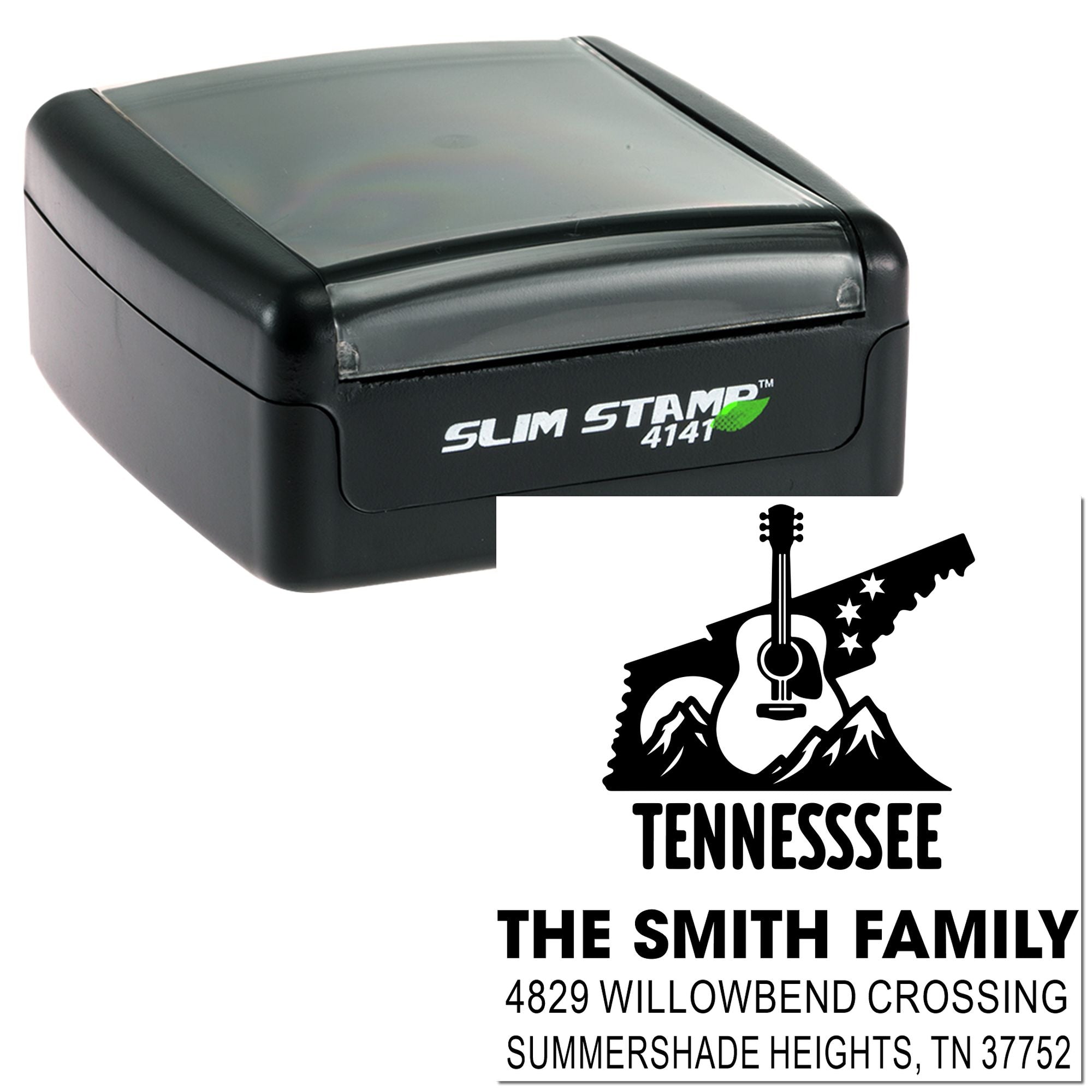 Custom Tennessee family address rubber stamp with Slim Stamp 4141 self-inking stamp and personalized return address design