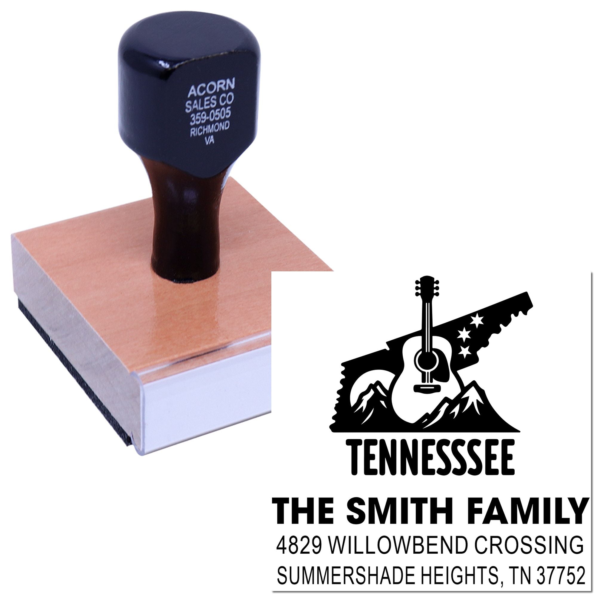 Custom rubber stamp with Tennessee family return address and personalized address design