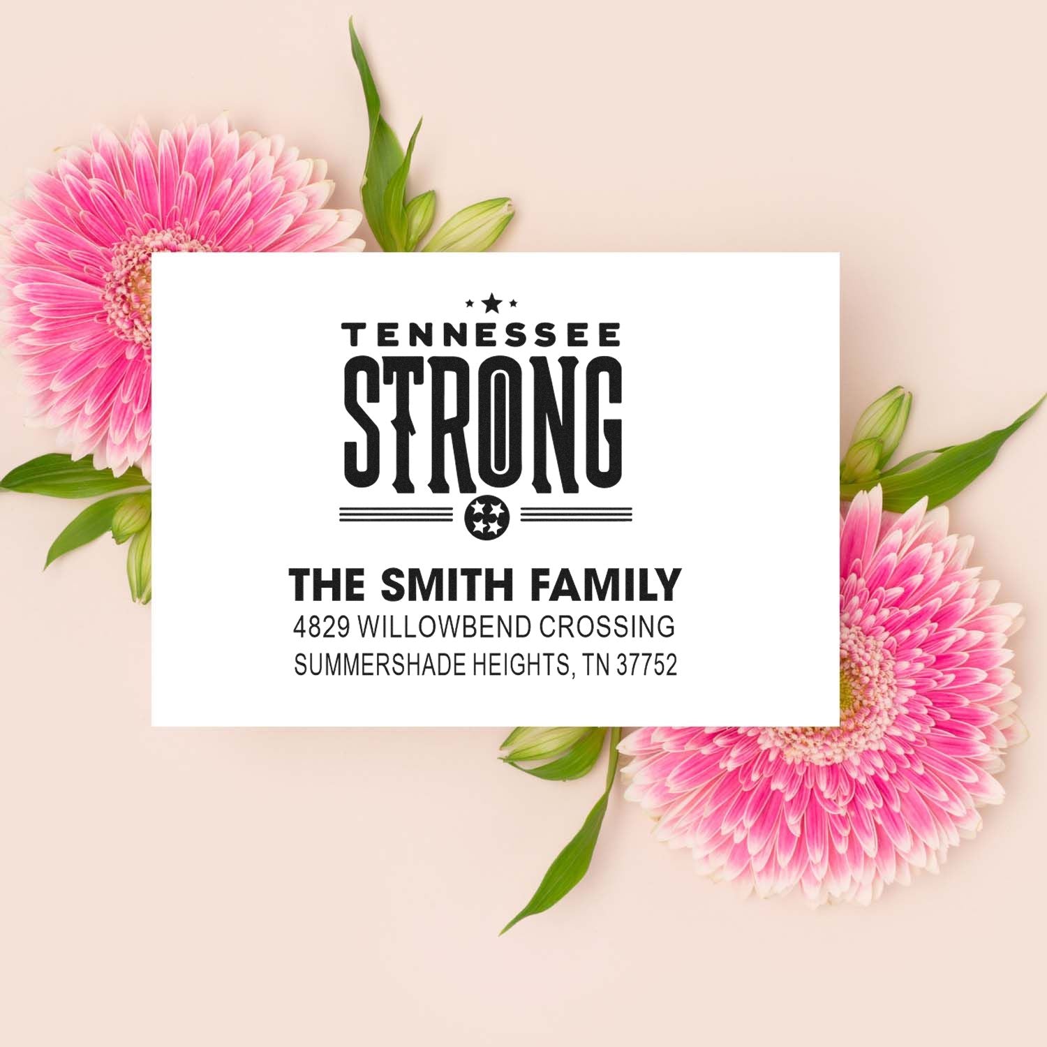 Personalized Tennessee Strong family address rubber stamp with The Smith Family and custom mailing address.