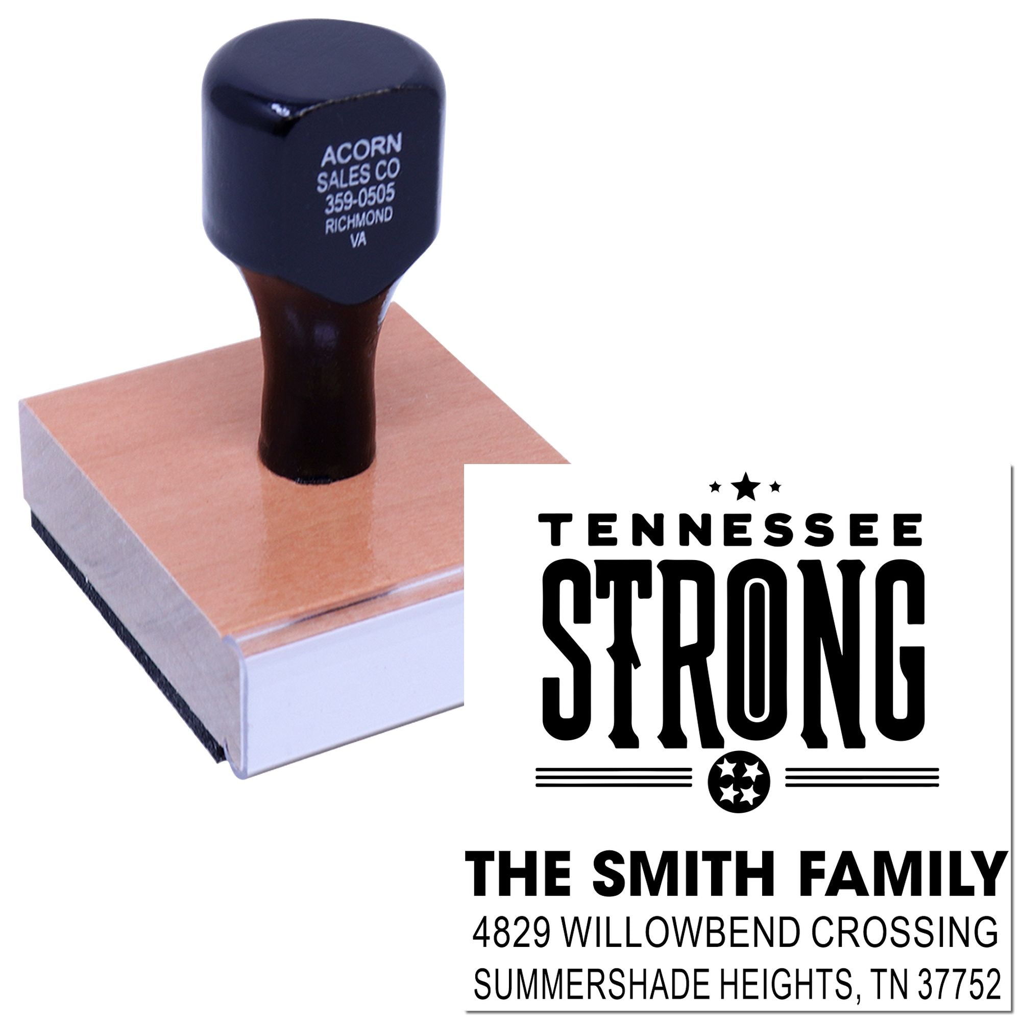 Custom Tennessee Strong rubber address stamp for The Smith Family, featuring name and mailing address imprint.