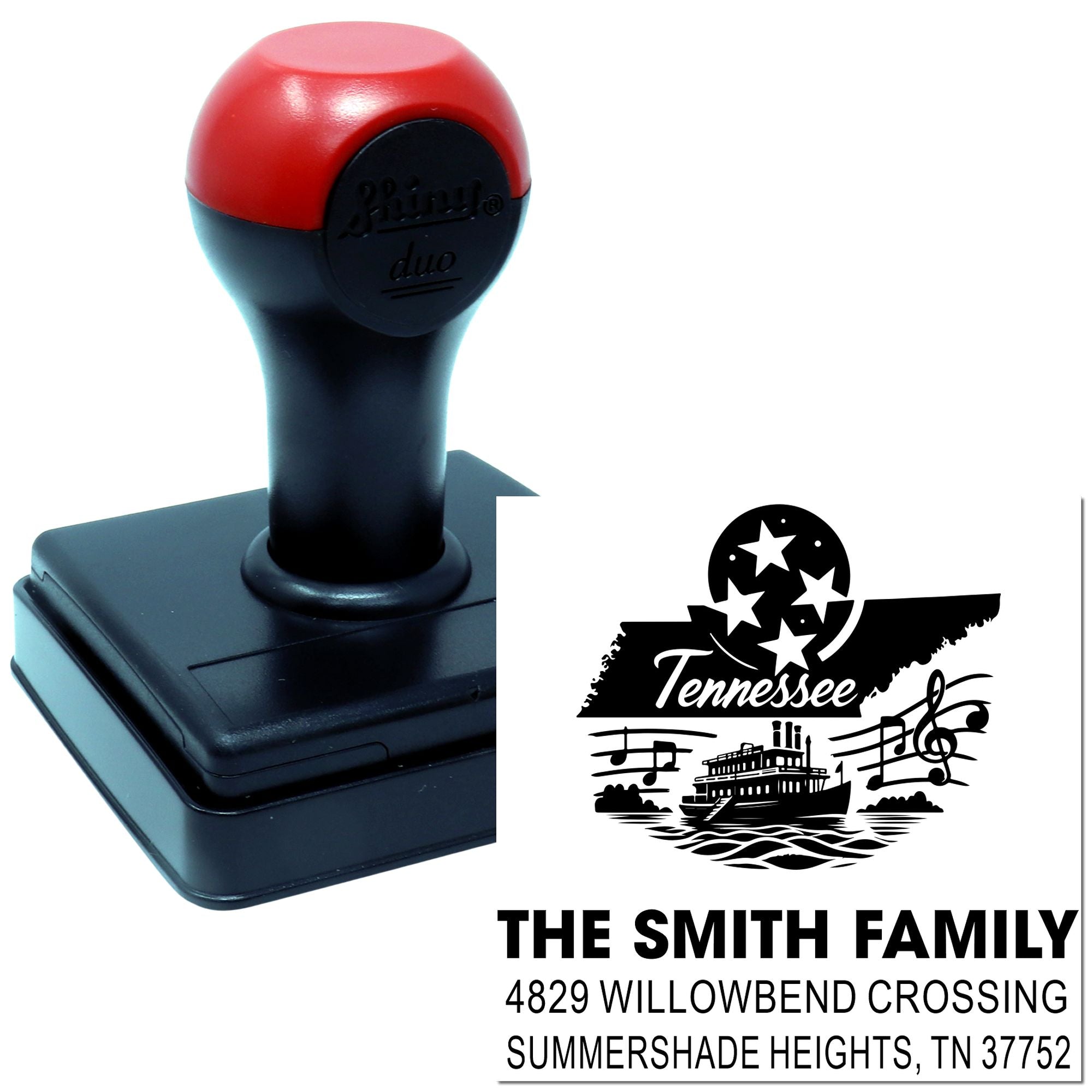 Personalized self-inking rubber stamp with Tennessee design and Smith family return address.