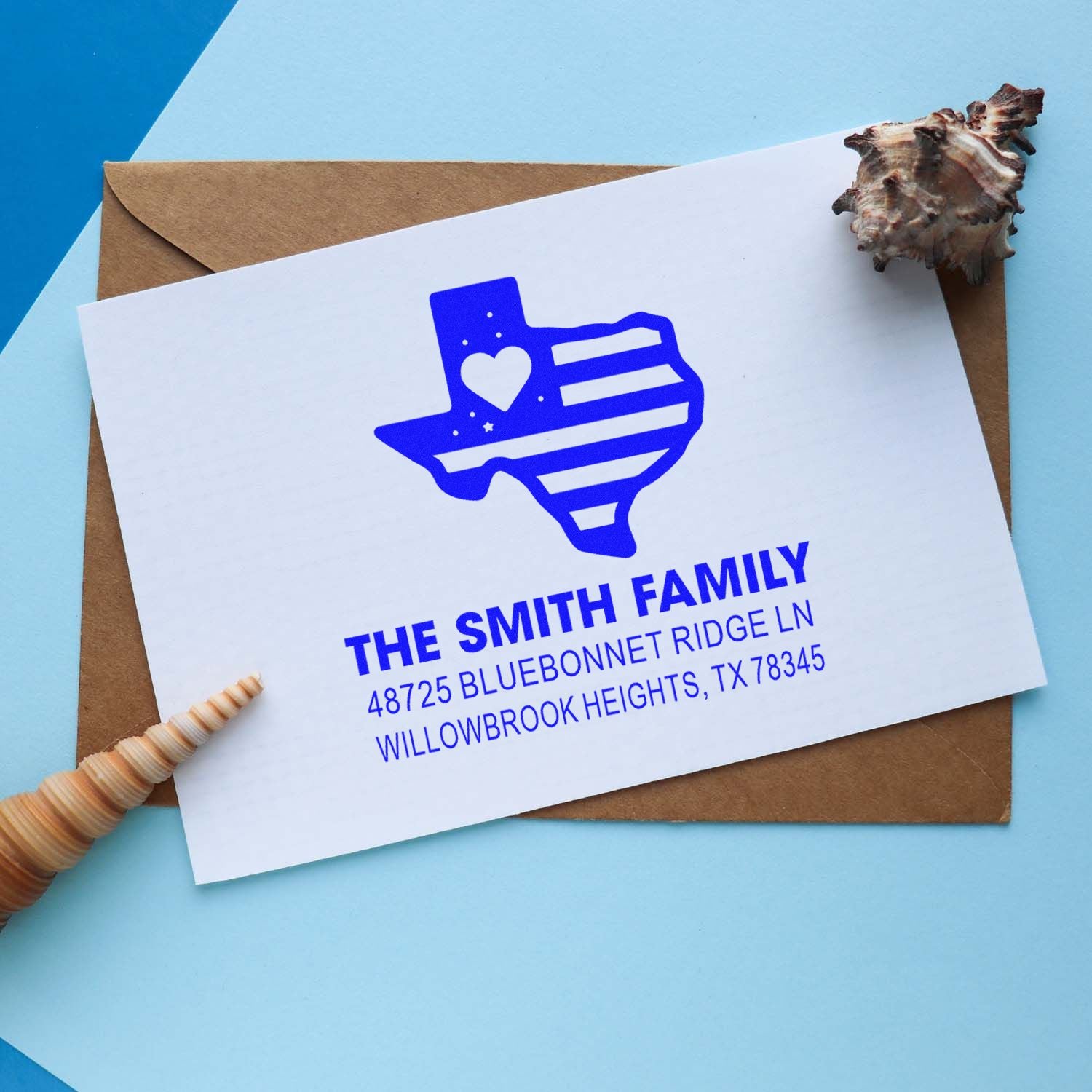 Custom Texas family return address rubber stamp for personalized mailing and stationery