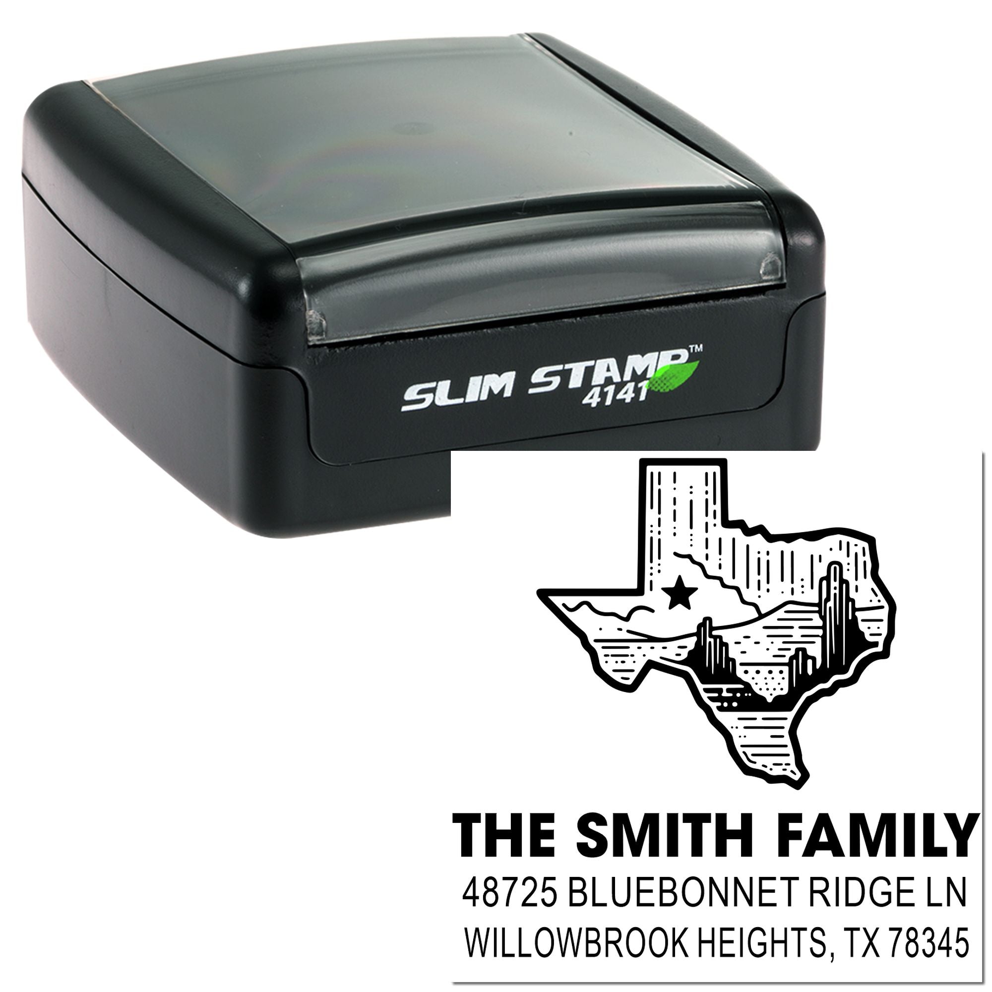 Texas family address rubber stamp with custom return address and Lone Star State design for mailing labels