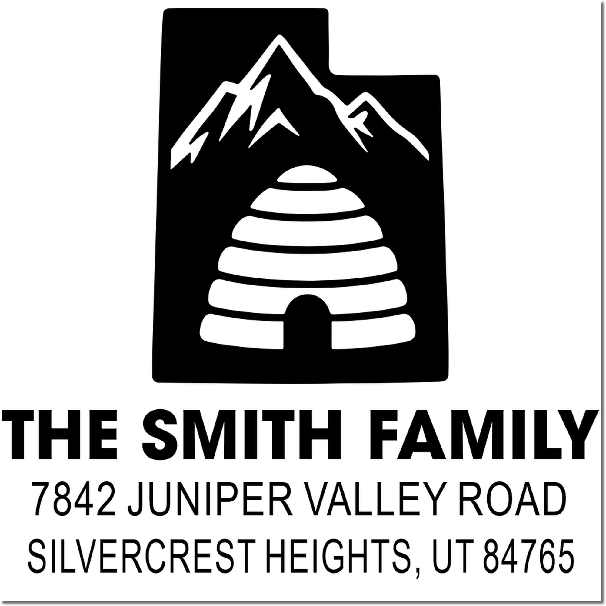 Custom mountain cabin return address rubber stamp for The Smith Family, 7842 Juniper Valley Road, Silvercrest Heights, UT 84765