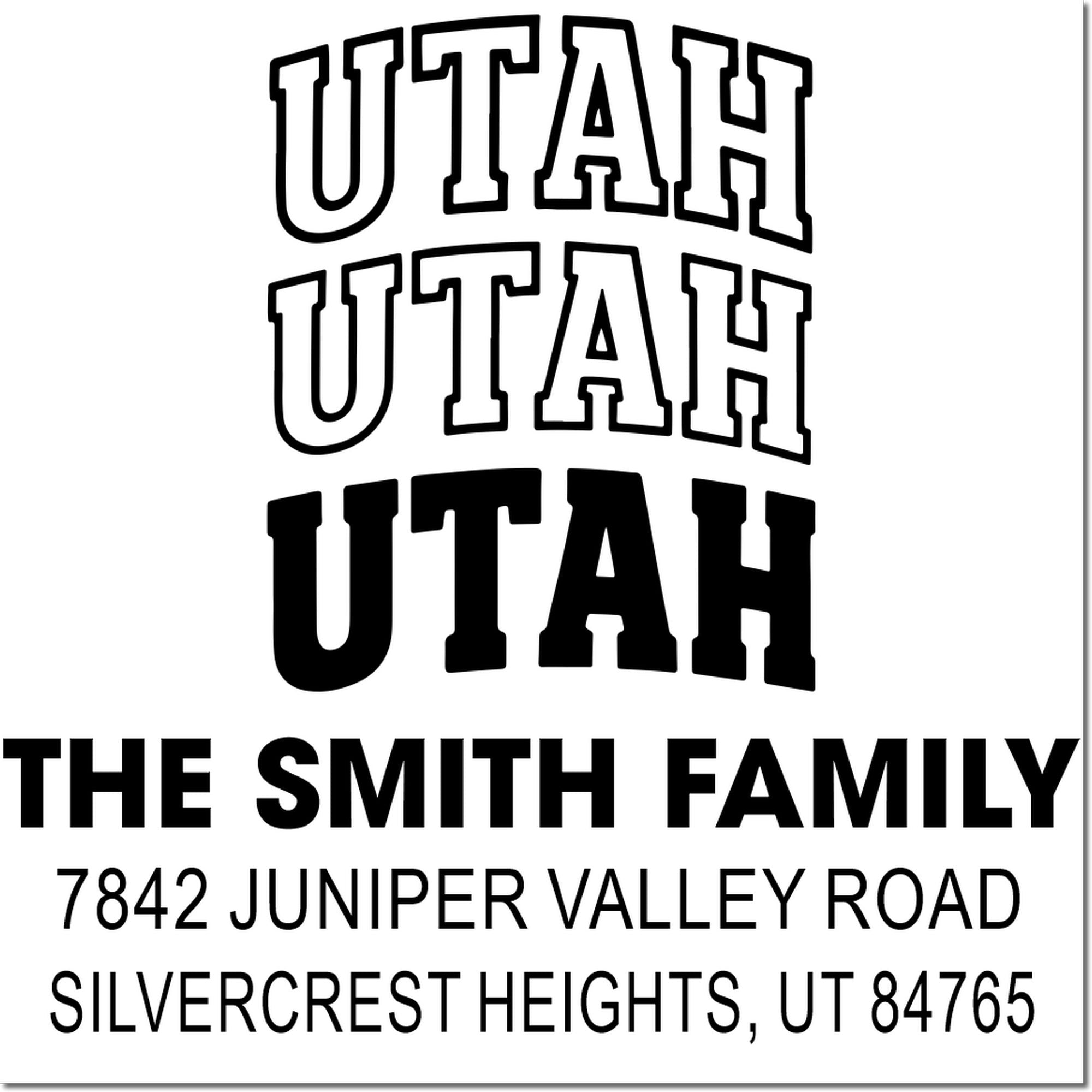 Custom Utah family return address rubber stamp with Smith Family and Silvercrest Heights, UT 84765 address