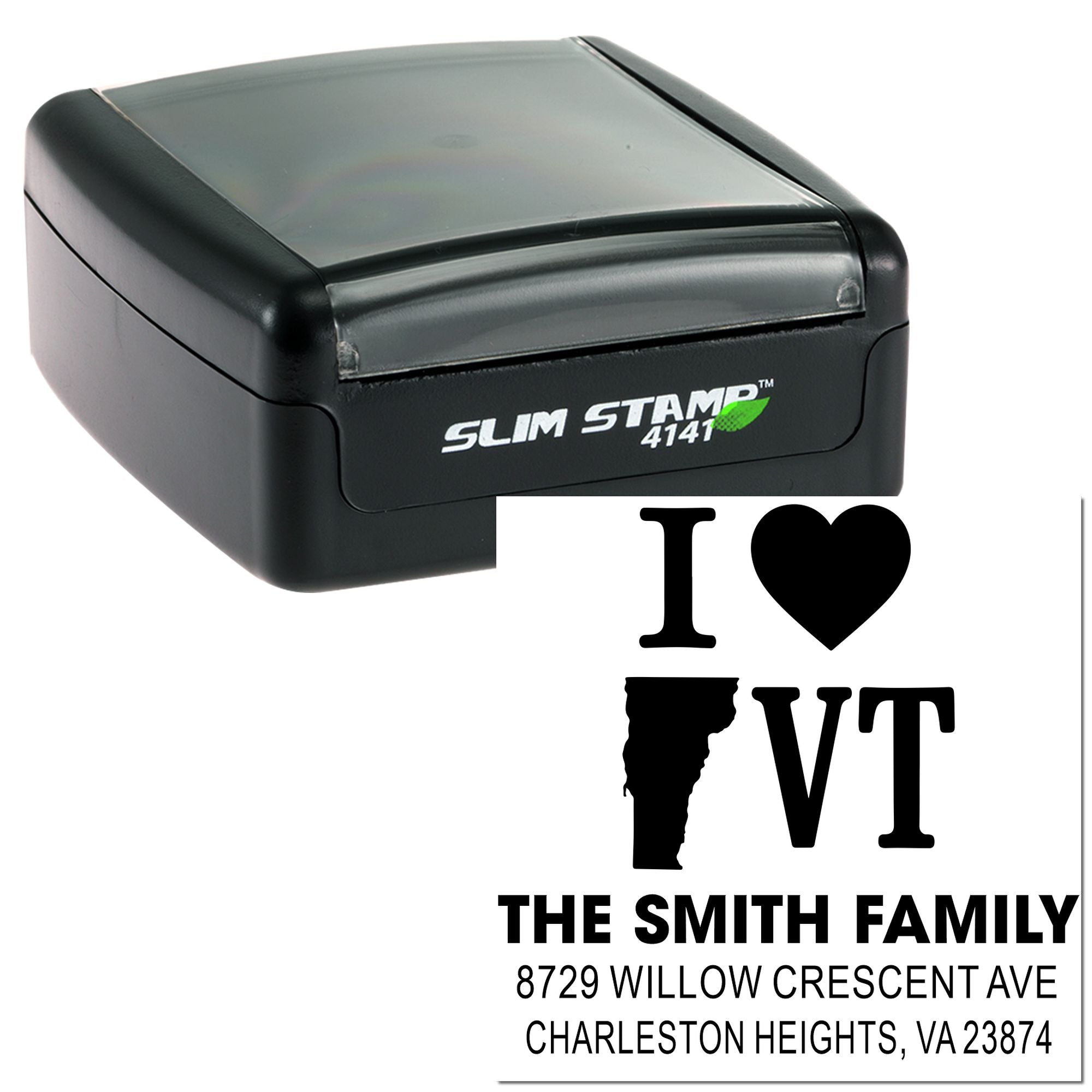 Vermont Love Heart Personalized Address Pre-Inked Stamp for Couples and Newlyweds