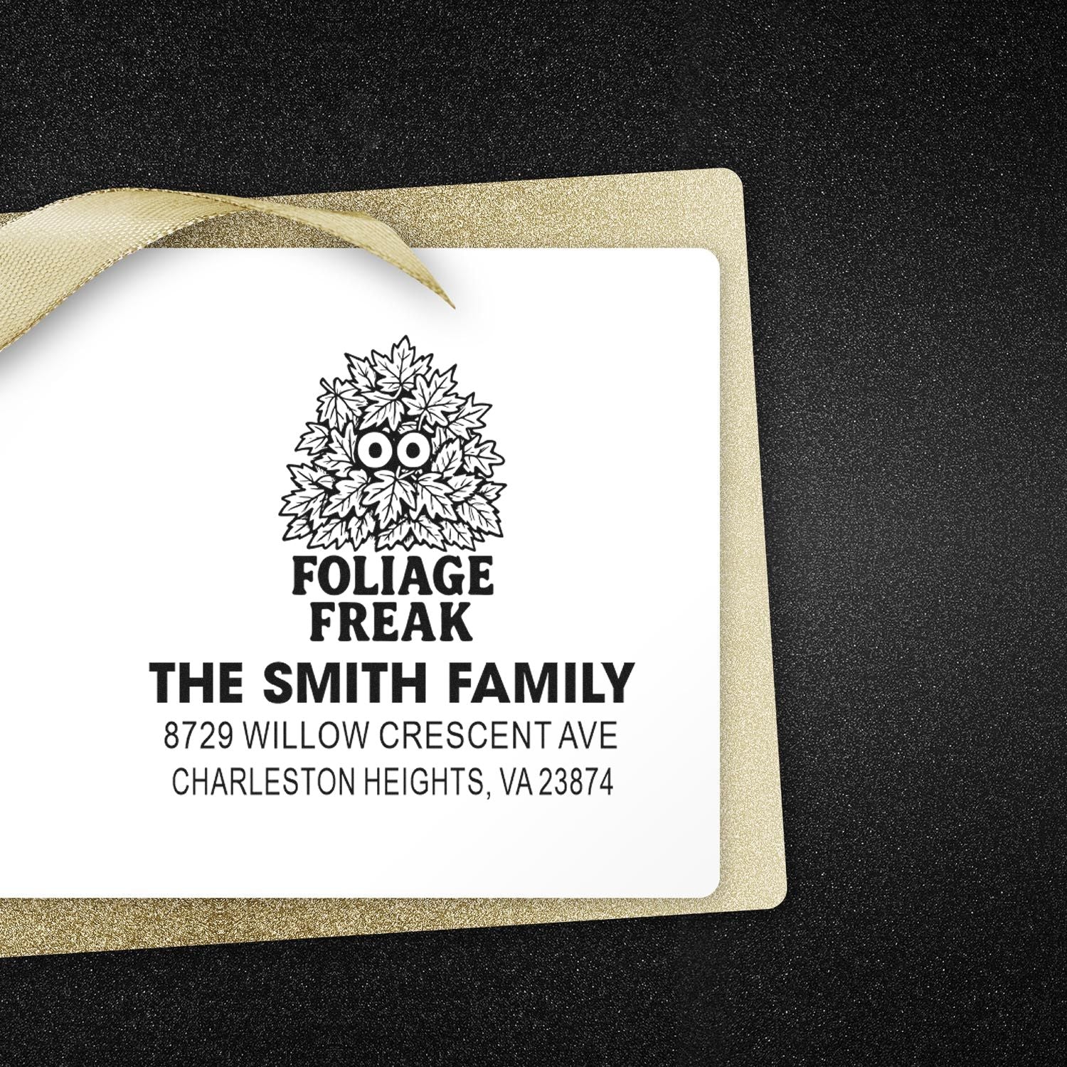Personalized return address rubber stamp with foliage owl design for The Smith Family.