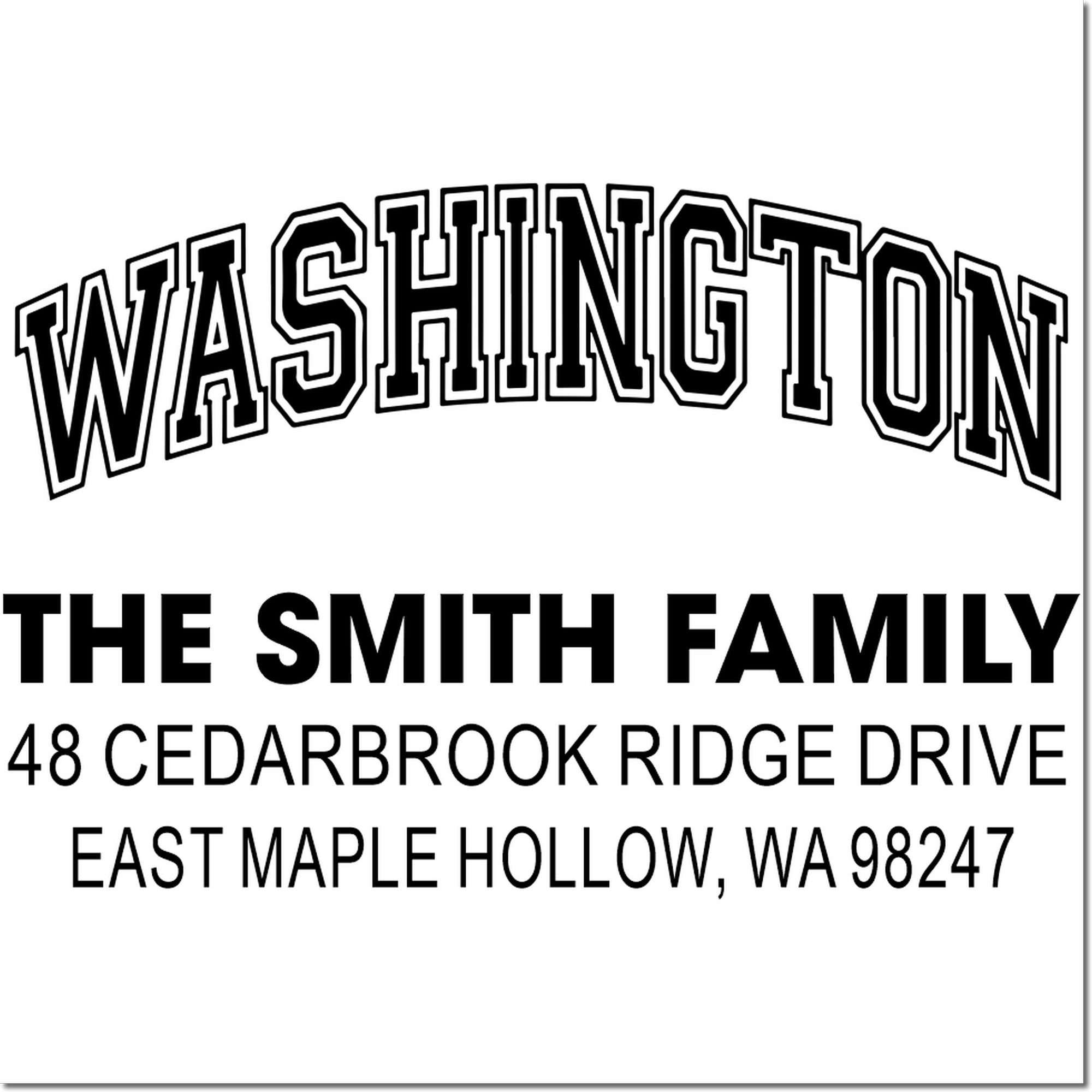 Custom Washington address stamp for The Smith Family, East Maple Hollow, WA 98247, with 48 Cedarbrook Ridge Drive.
