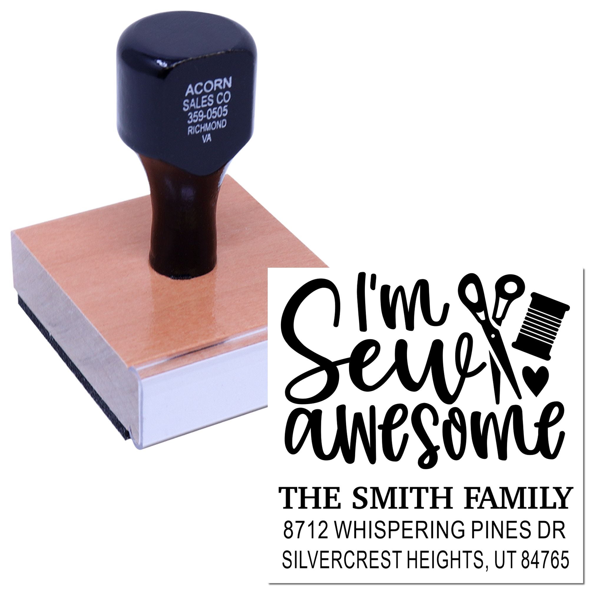 Custom self-inking address stamp and imprint for The Smith Family, featuring a playful Im so awesome design on a white background.