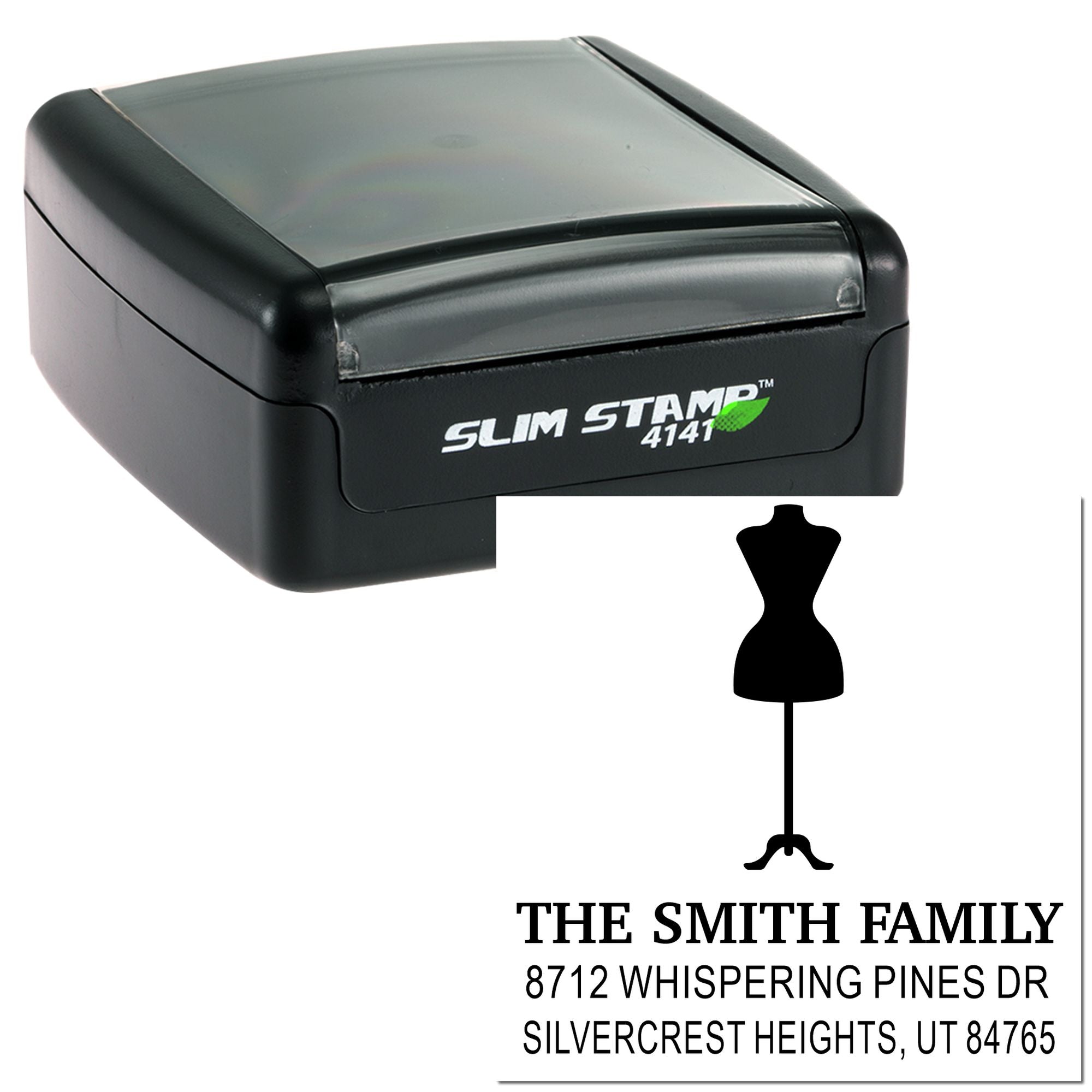 Self-inking Slim Stamp 4141 custom address stamp with The Smith Family name and address imprint on a white background.