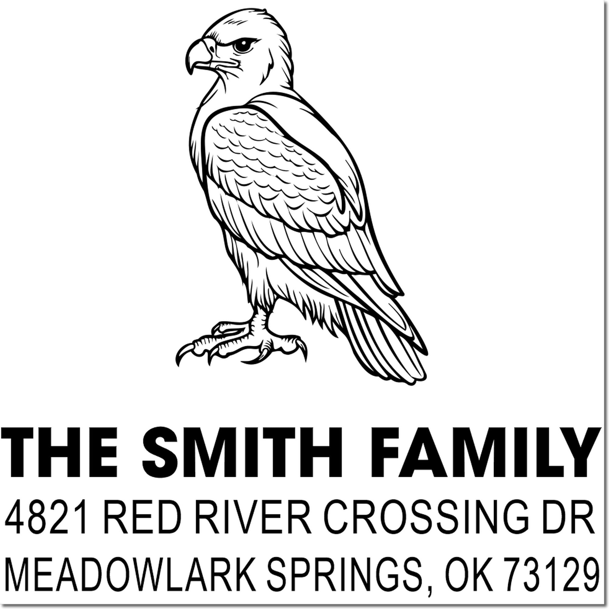 Custom rubber return address stamp with eagle design, The Smith Family, 4821 Red River Crossing Dr, Meadowlark Springs, OK 73129