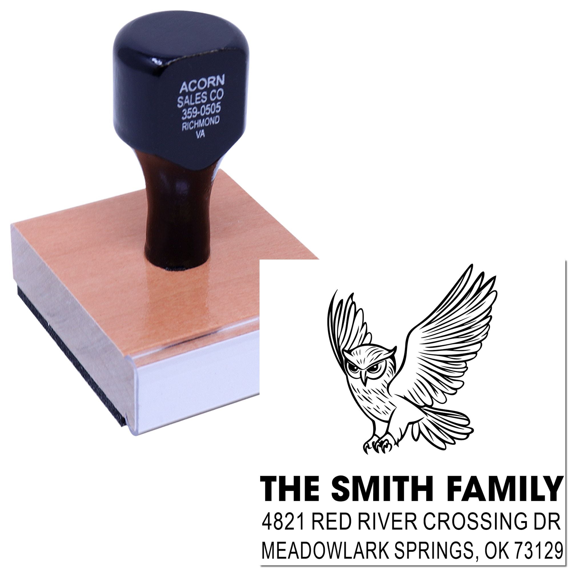 Custom rubber stamp with owl family address design, personalized return address imprint for mailing, business or home use on envelopes and cards