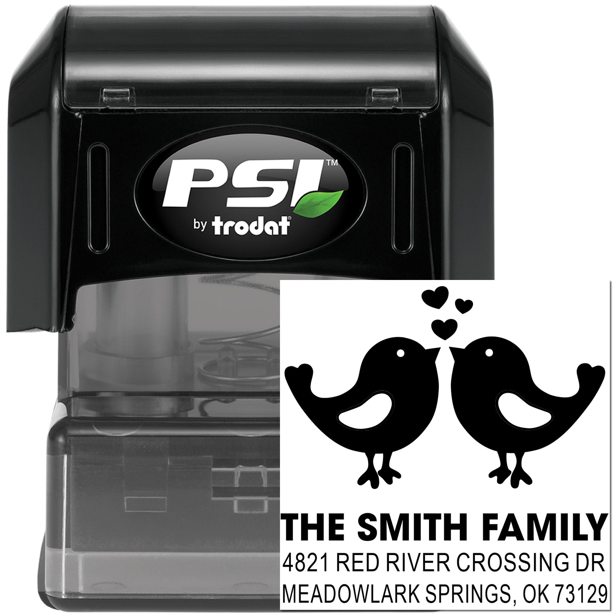 PSI by Trodat self-inking custom address stamp with birds, personalized family return address rubber stamp for mailing, wedding and home use