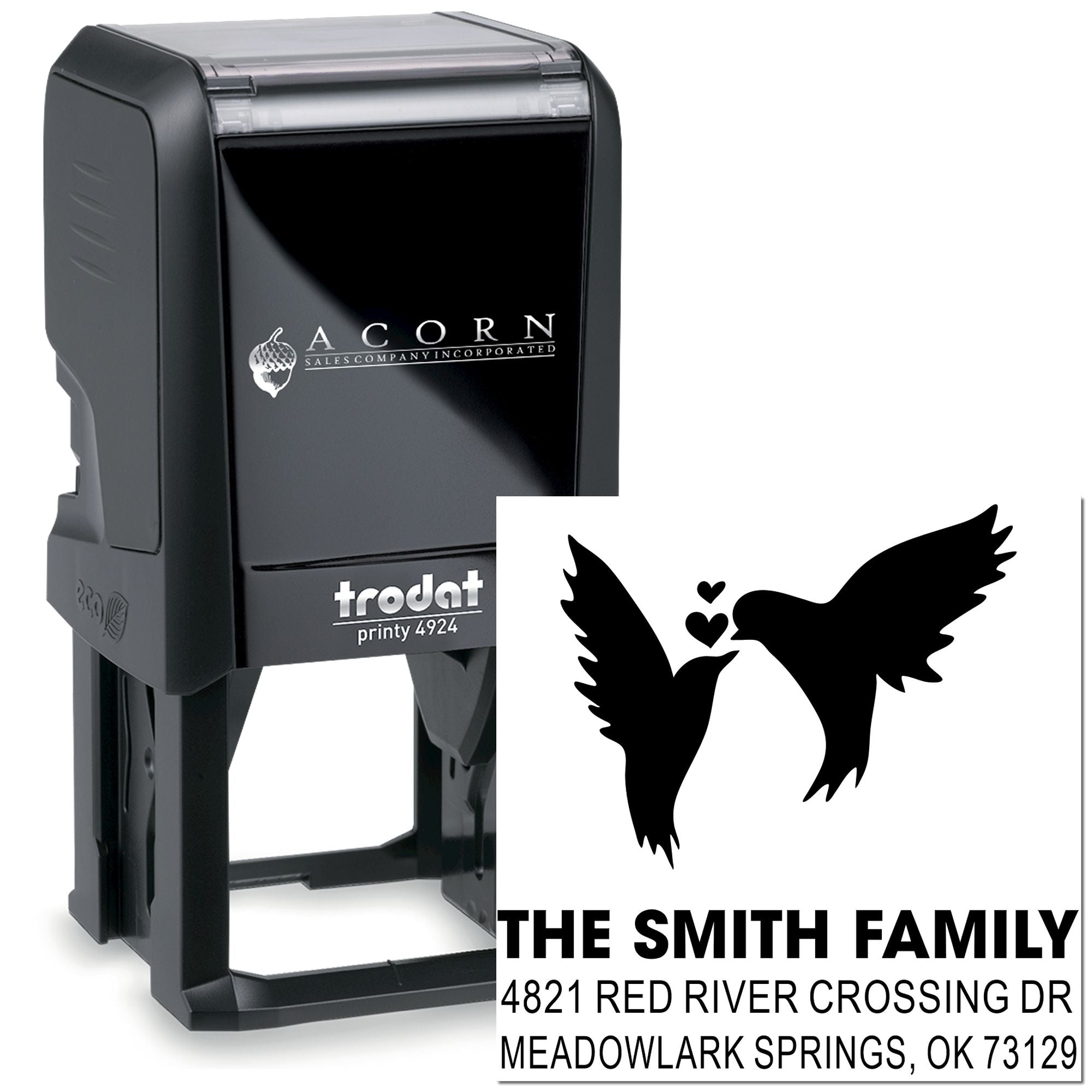 Custom self-inking rubber stamp, Trodat Printy 4924 personalized Smith Family address stamp with bird silhouette for mailing and home use