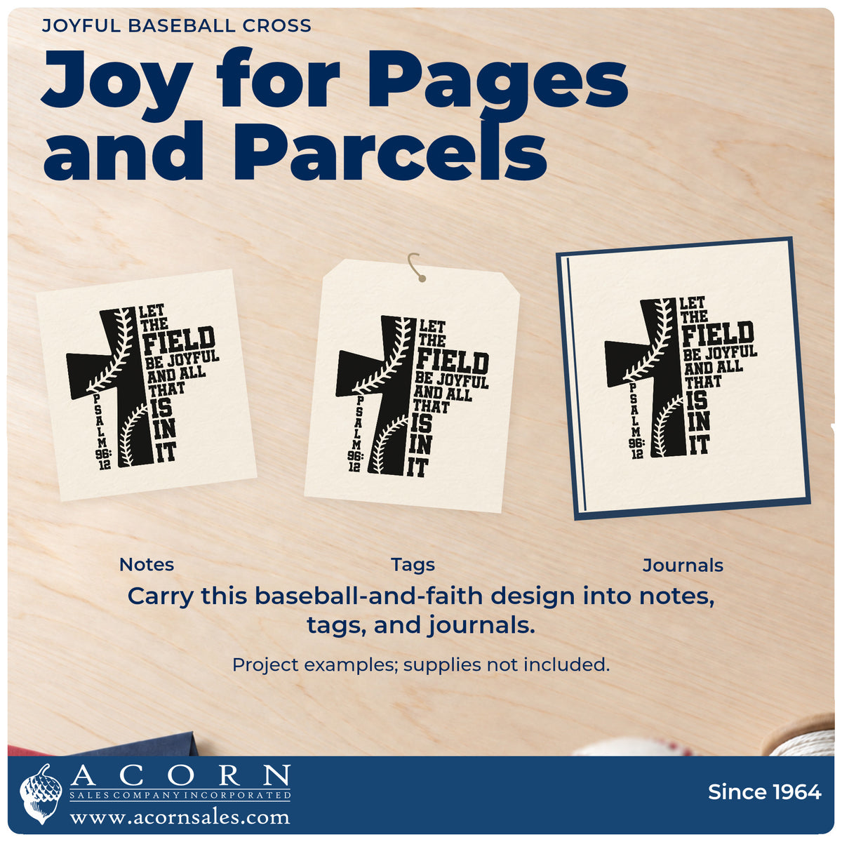 Three project examples made with the Joyful Baseball Cross Hand Stamp – Duo, including season memory books.