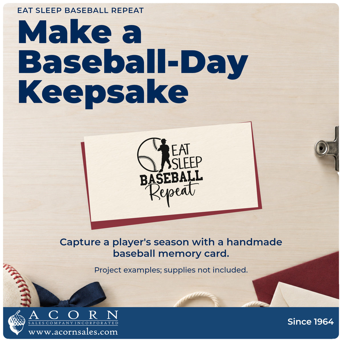 A finished handmade project stamped with the Eat Sleep Baseball Repeat Self-Inking Craft Stamp, ideal for locker door signs.