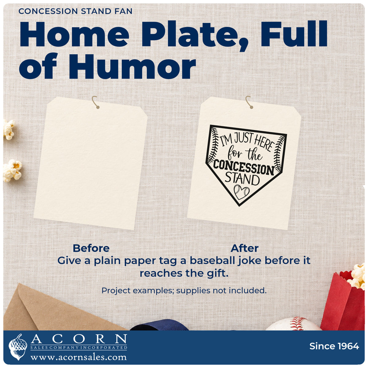 Before and after of a plain item finished with the Concession Stand Fan Baseball Heart Stamp - Premium Vintage Pro Wooden, a quick upgrade for tote bag printing.
