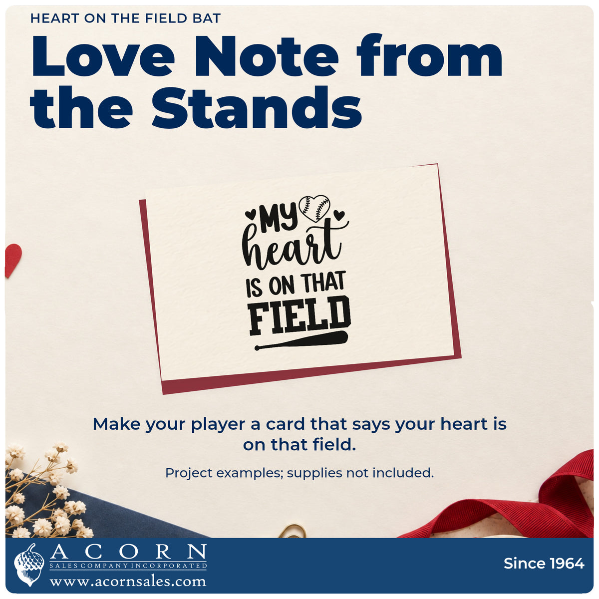 A finished handmade project stamped with the Duo Hand Heart On The Field Bat Rubber Stamp, ideal for scrapbook action pages.