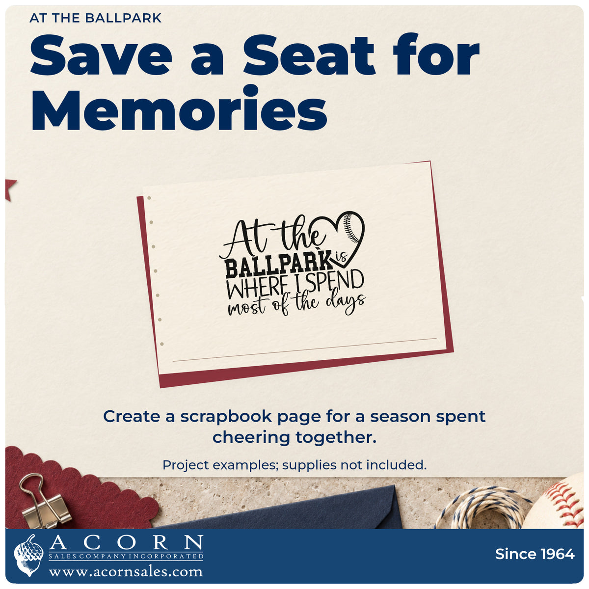 A finished handmade project stamped with the At The Ballpark Baseball Heart Craft Stamp – Self-Inking, ideal for planner month covers.