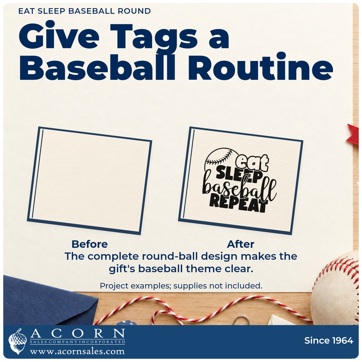 Slim Pre-Inked Eat Sleep Baseball Round Stamp adding the finishing touch to handmade gifts and packaging.