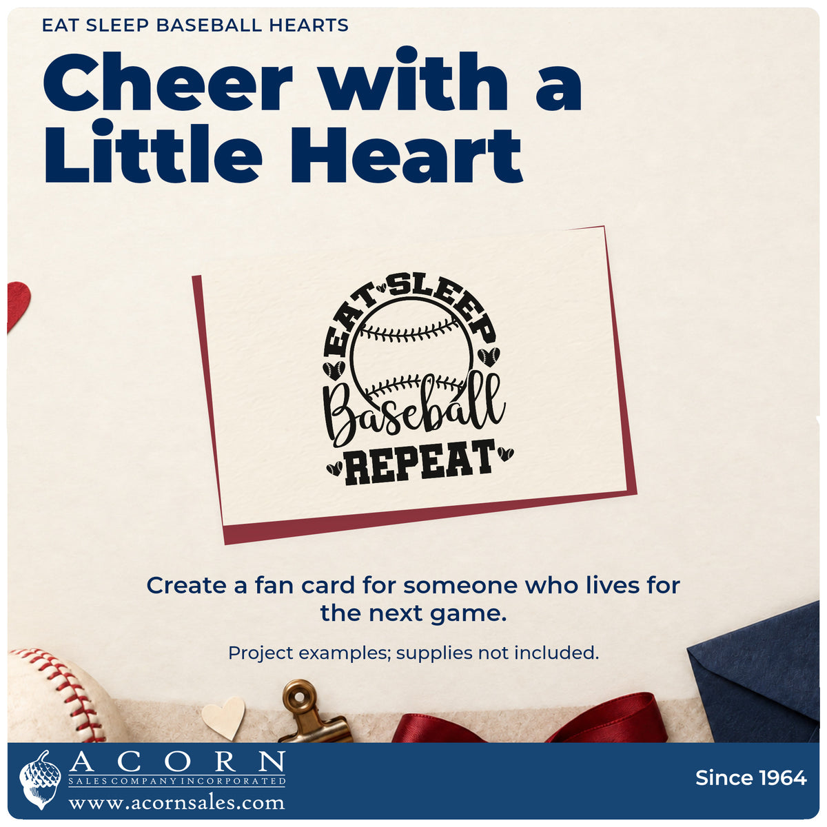 A finished handmade project stamped with the Eat Sleep Baseball Hearts Hand Stamp – Duo, ideal for softball scrapbook pages.