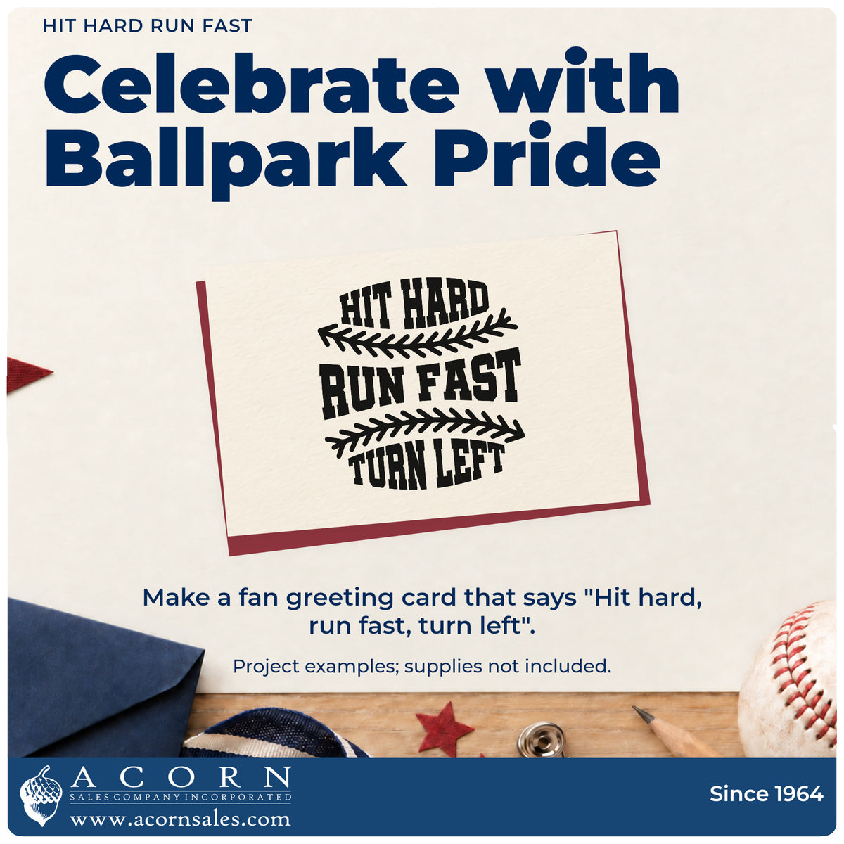A finished handmade project stamped with the Hit Hard Run Fast PSI Pre-Inked Stamp, ideal for dugout posters.