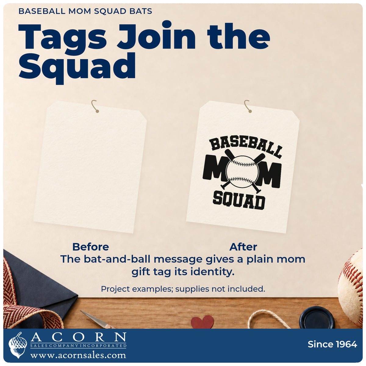 Before and after of a plain item finished with the Baseball Mom Squad Bats Lettering Hand Stamp – Duo, a quick upgrade for stadium seat cushions.