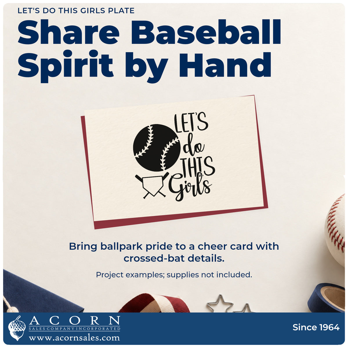 A finished handmade project stamped with the Let's Do This Girls Plate Crossed Baseball Bats Stamp – Self-Inking, ideal for equipment bag tags.