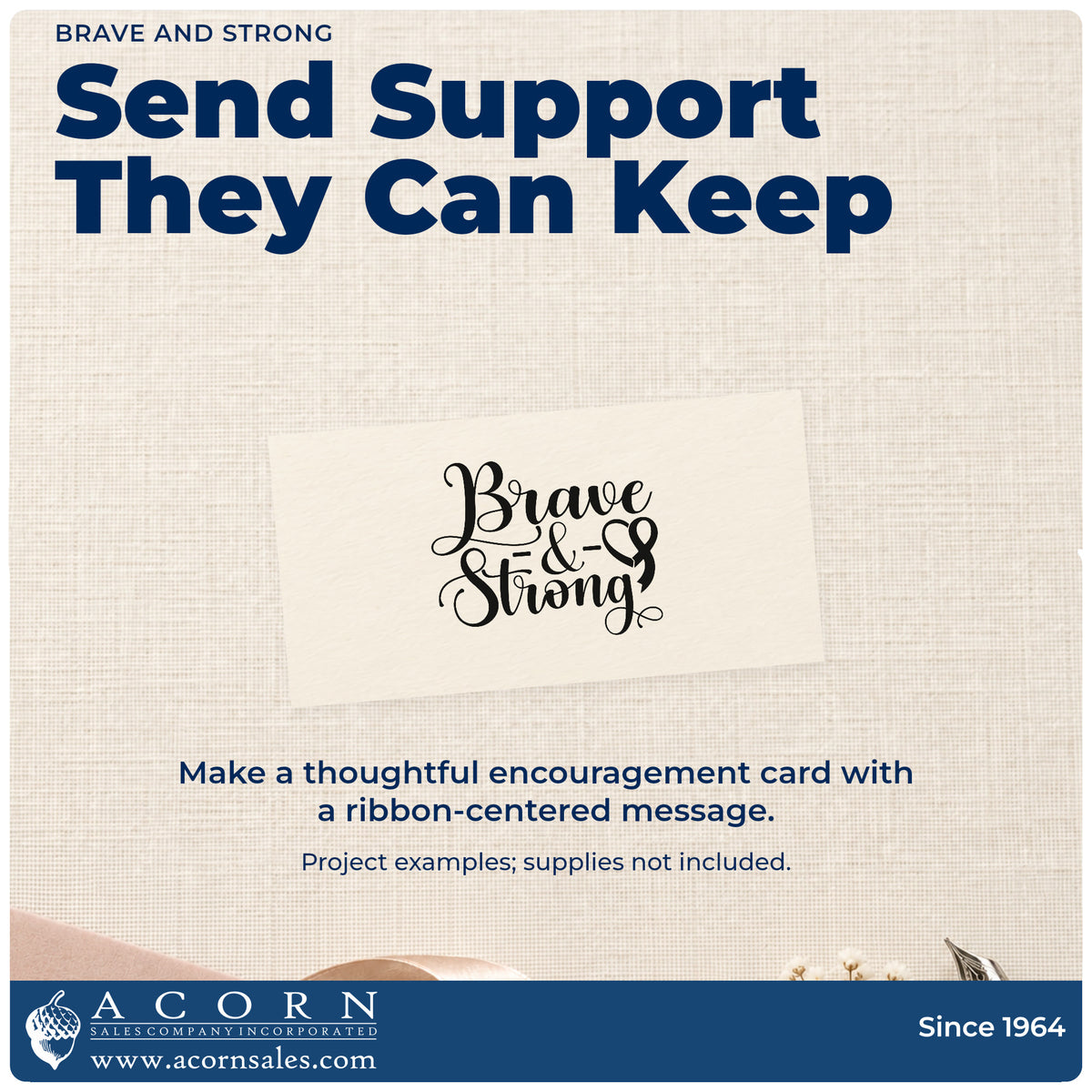 A finished handmade project stamped with the Brave & Strong Awareness Ribbon Premium Wooden Stamp - Vintage Pro, ideal for chemo day care packages.